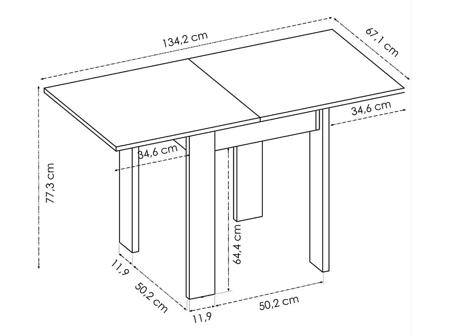 Table extensible en panneaux de particules mélaminés coloris chêne - Longueur 67.1-134.2 x Profondeur 67.1 x Hauteur 77.3-79.2 cm