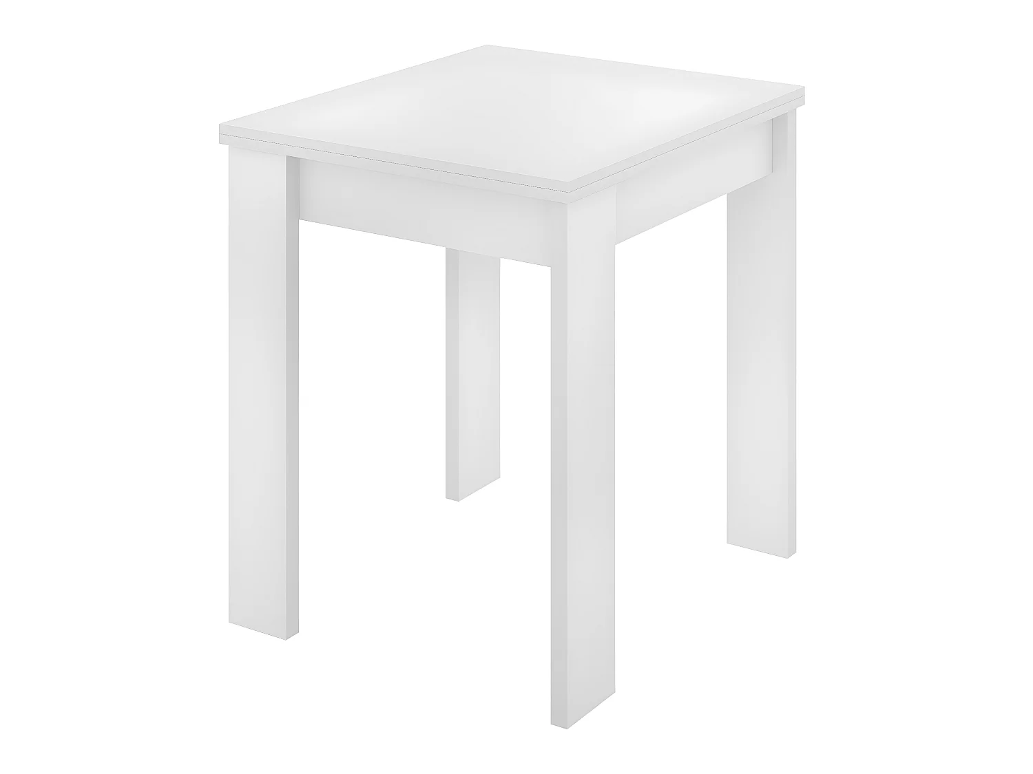 Table extensible en panneaux de particules mélaminés coloris blanc-Longueur 67.1-134.2 x Profondeur 67.1 x Hauteur 77.3-79.2 cm