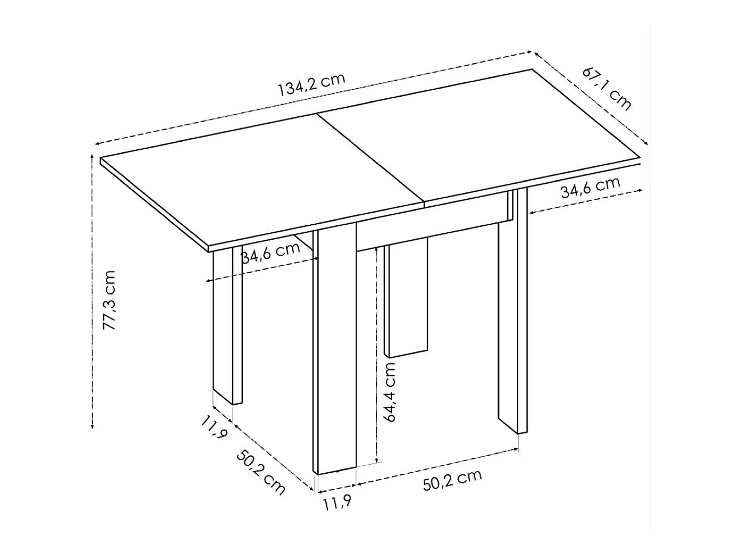 Table extensible en panneaux de particules mélaminés coloris blanc-Longueur 67.1-134.2 x Profondeur 67.1 x Hauteur 77.3-79.2 cm