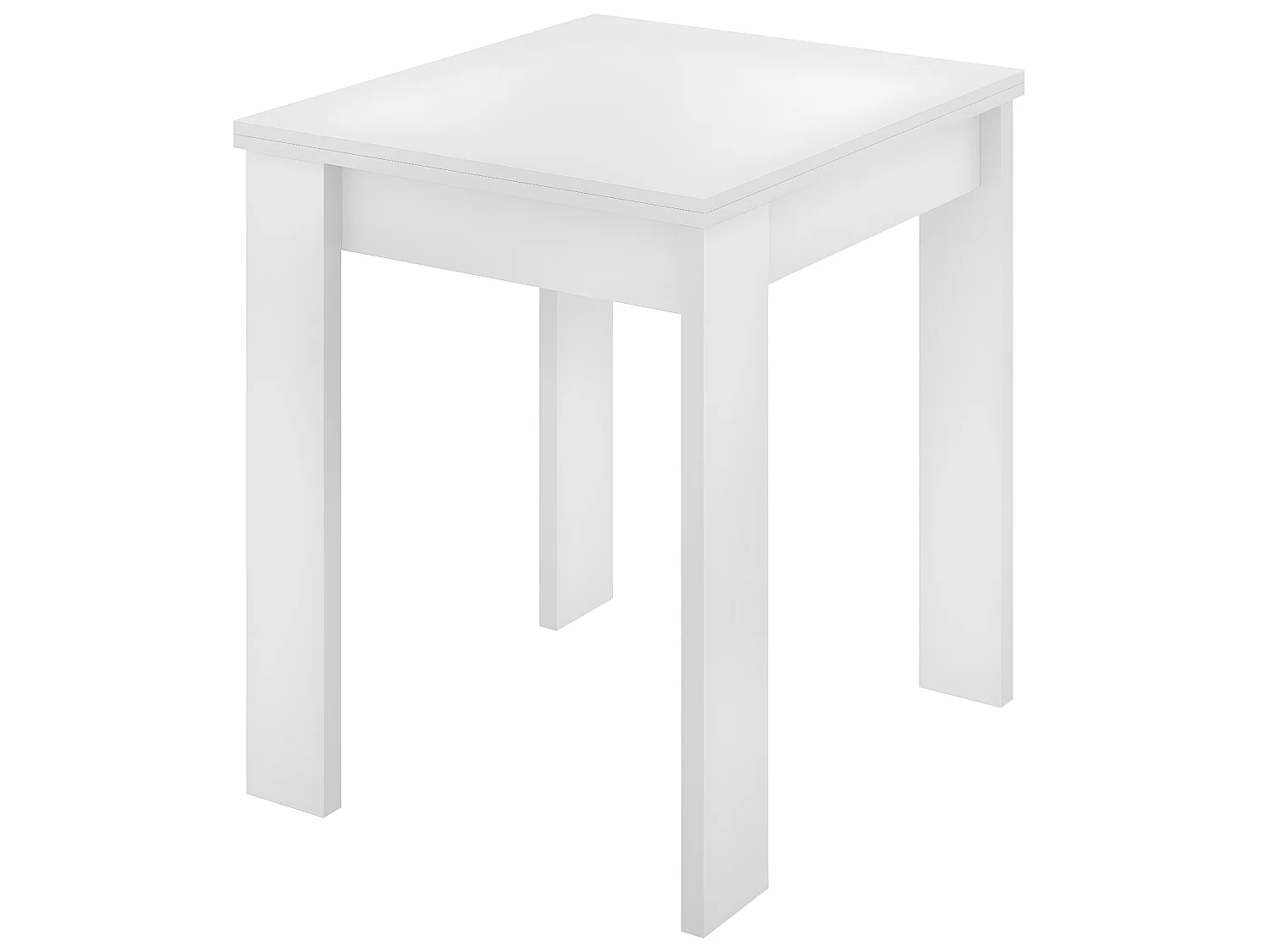 Table extensible en panneaux de particules mélaminés coloris blanc-Longueur 67.1-134.2 x Profondeur 67.1 x Hauteur 77.3-79.2 cm