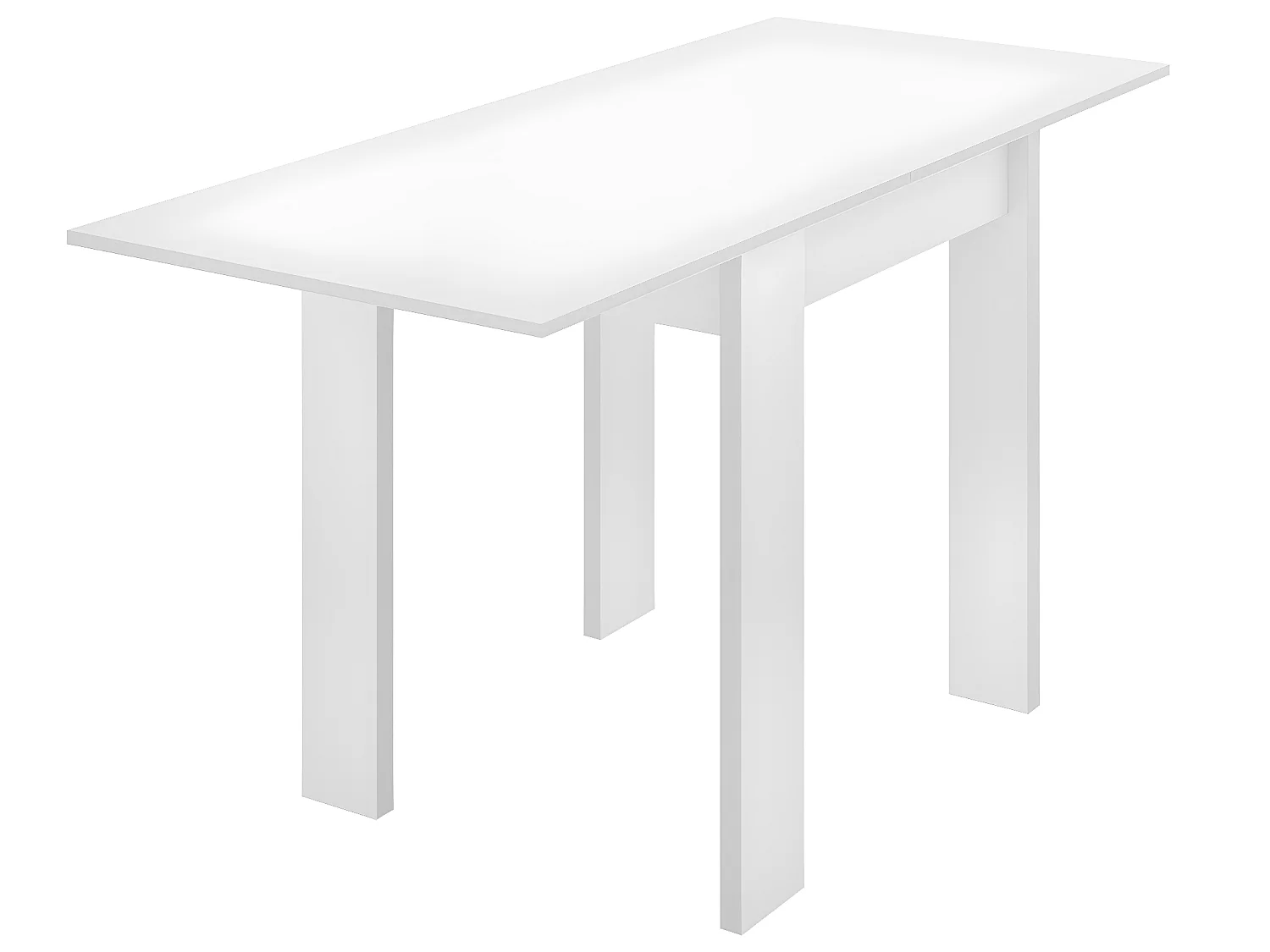 Table extensible en panneaux de particules mélaminés coloris blanc-Longueur 67.1-134.2 x Profondeur 67.1 x Hauteur 77.3-79.2 cm