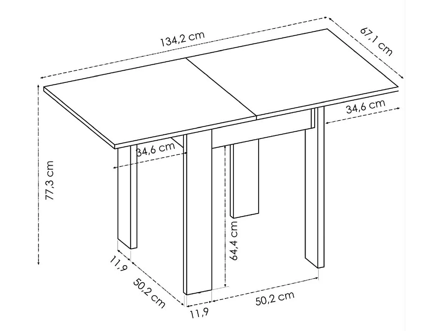 Table extensible en panneaux de particules mélaminés coloris blanc-Longueur 67.1-134.2 x Profondeur 67.1 x Hauteur 77.3-79.2 cm