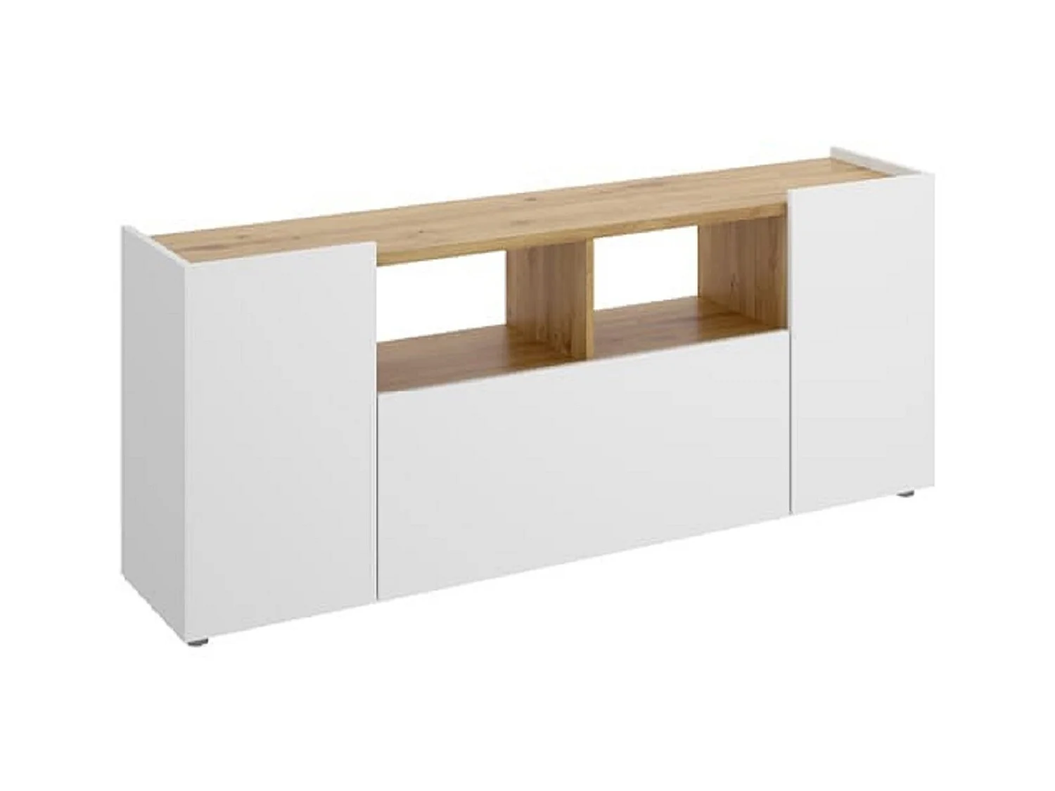 Meuble TV en panneaux de particules mélaminés coloris chêne/blanc - Longueur 141.7 x Profondeur 34.7 x Hauteur 43.8 cm