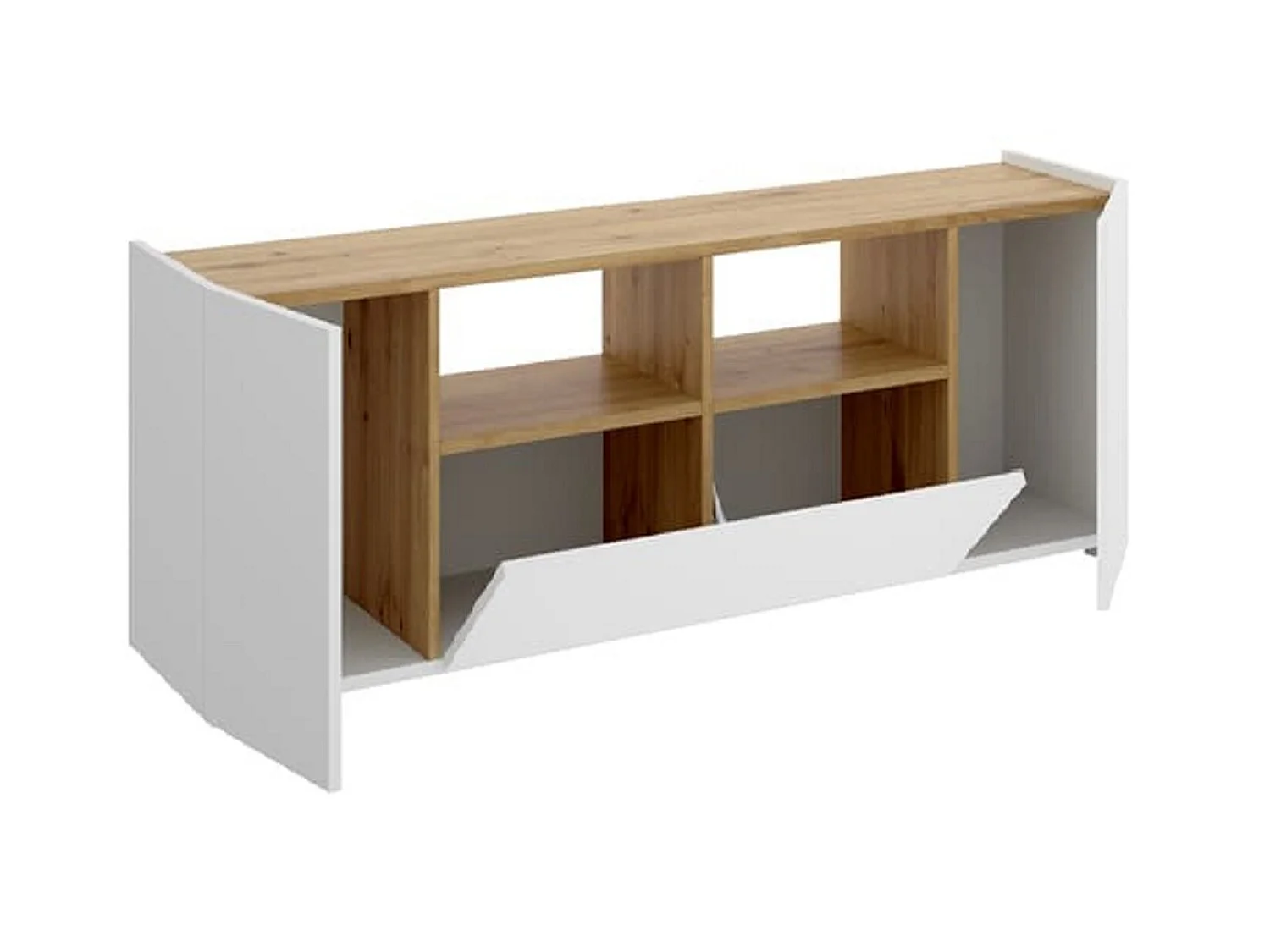 Meuble TV en panneaux de particules mélaminés coloris chêne/blanc - Longueur 141.7 x Profondeur 34.7 x Hauteur 43.8 cm