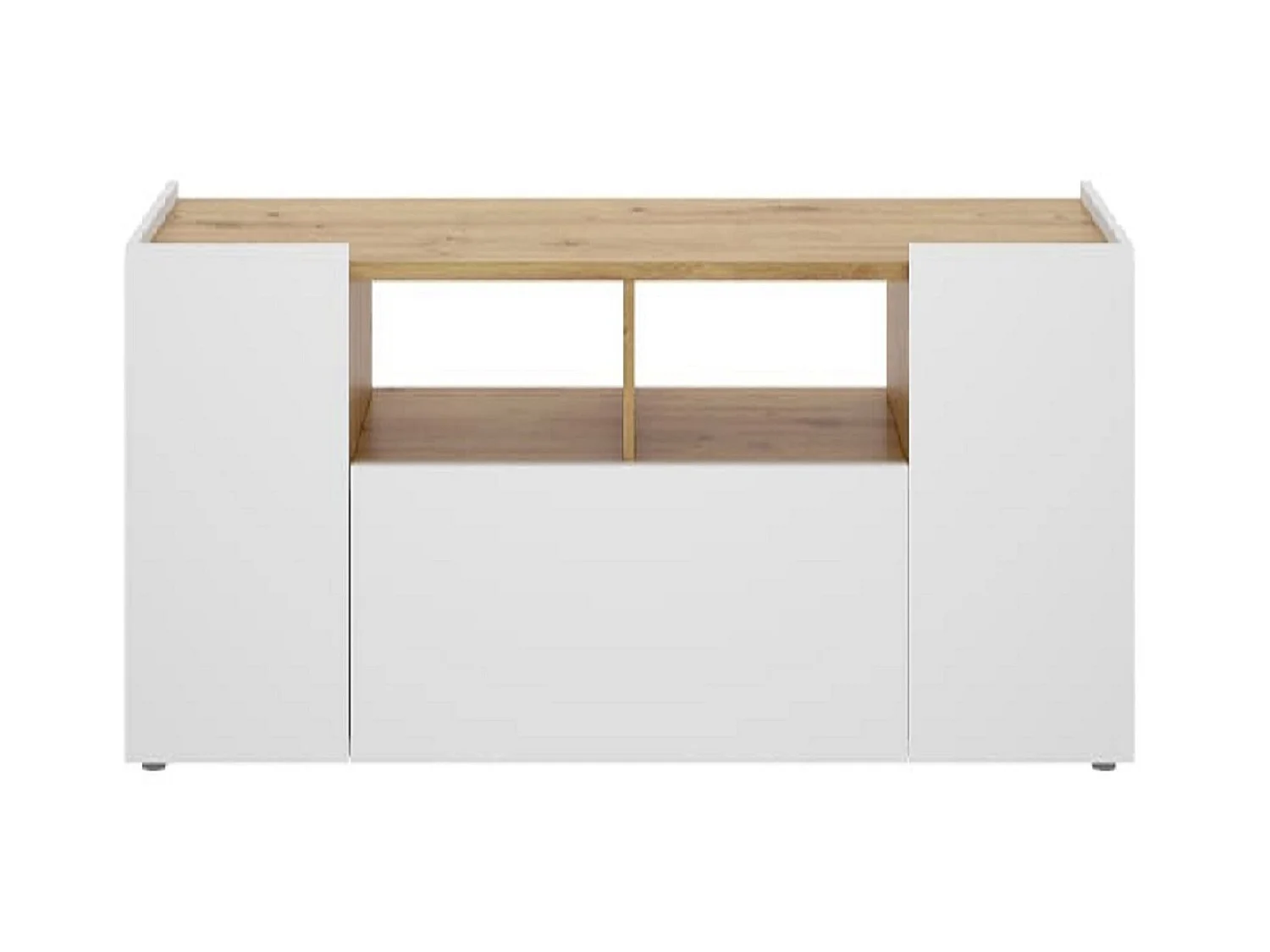 Meuble TV en panneaux de particules mélaminés coloris chêne/blanc - Longueur 141.7 x Profondeur 34.7 x Hauteur 43.8 cm