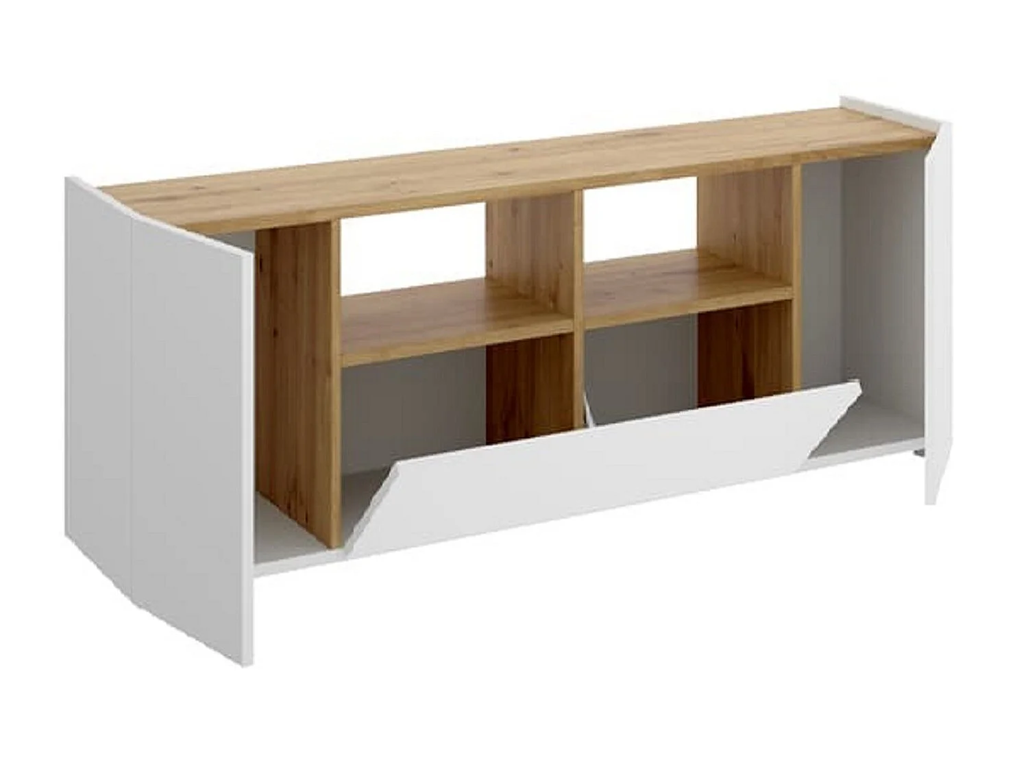 Meuble TV en panneaux de particules mélaminés coloris chêne/blanc - Longueur 141.7 x Profondeur 34.7 x Hauteur 43.8 cm