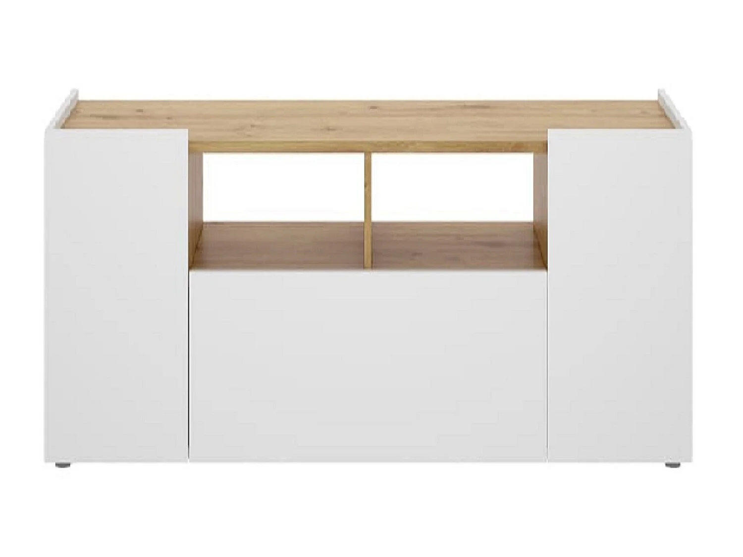 Meuble TV en panneaux de particules mélaminés coloris chêne/blanc - Longueur 141.7 x Profondeur 34.7 x Hauteur 43.8 cm