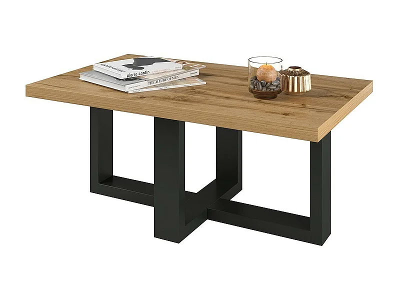 Mesa de centro design retangular coleção COXI Cor carvalho e preto