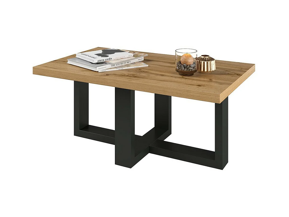 Mesa de centro design retangular coleção COXI Cor carvalho e preto