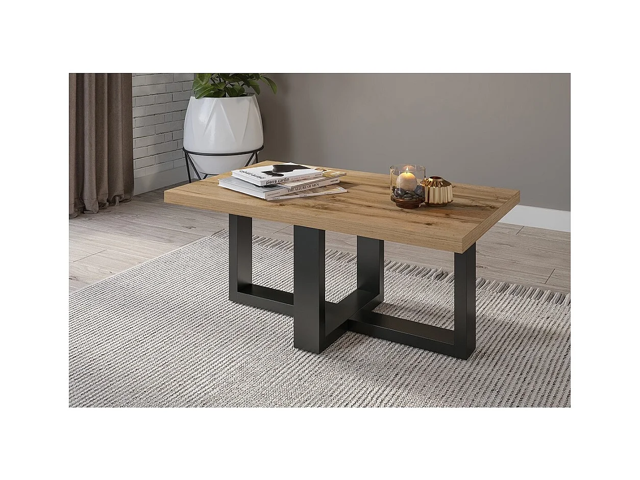 Mesa de centro design retangular coleção COXI Cor carvalho e preto