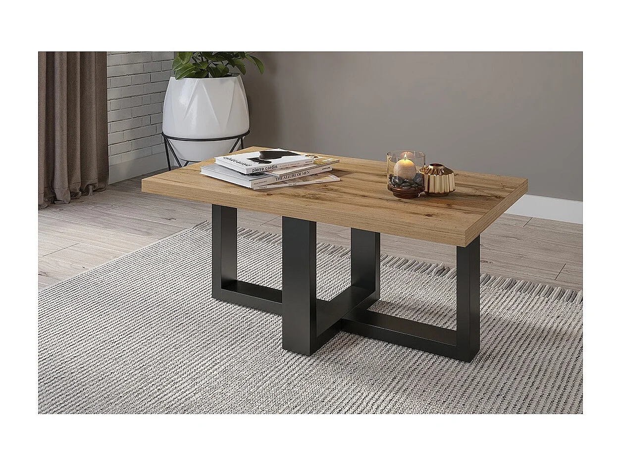 Table basse design rectangulaire collection COXI Coloris chêne et noir