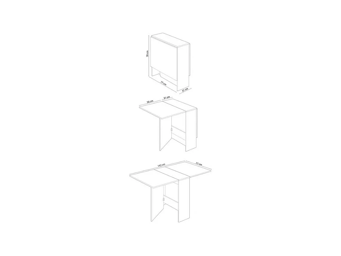 Faltbarer Tisch in 3 Dimensionen, zeitgenössisches Design, 3 mögliche Breiten - Fly