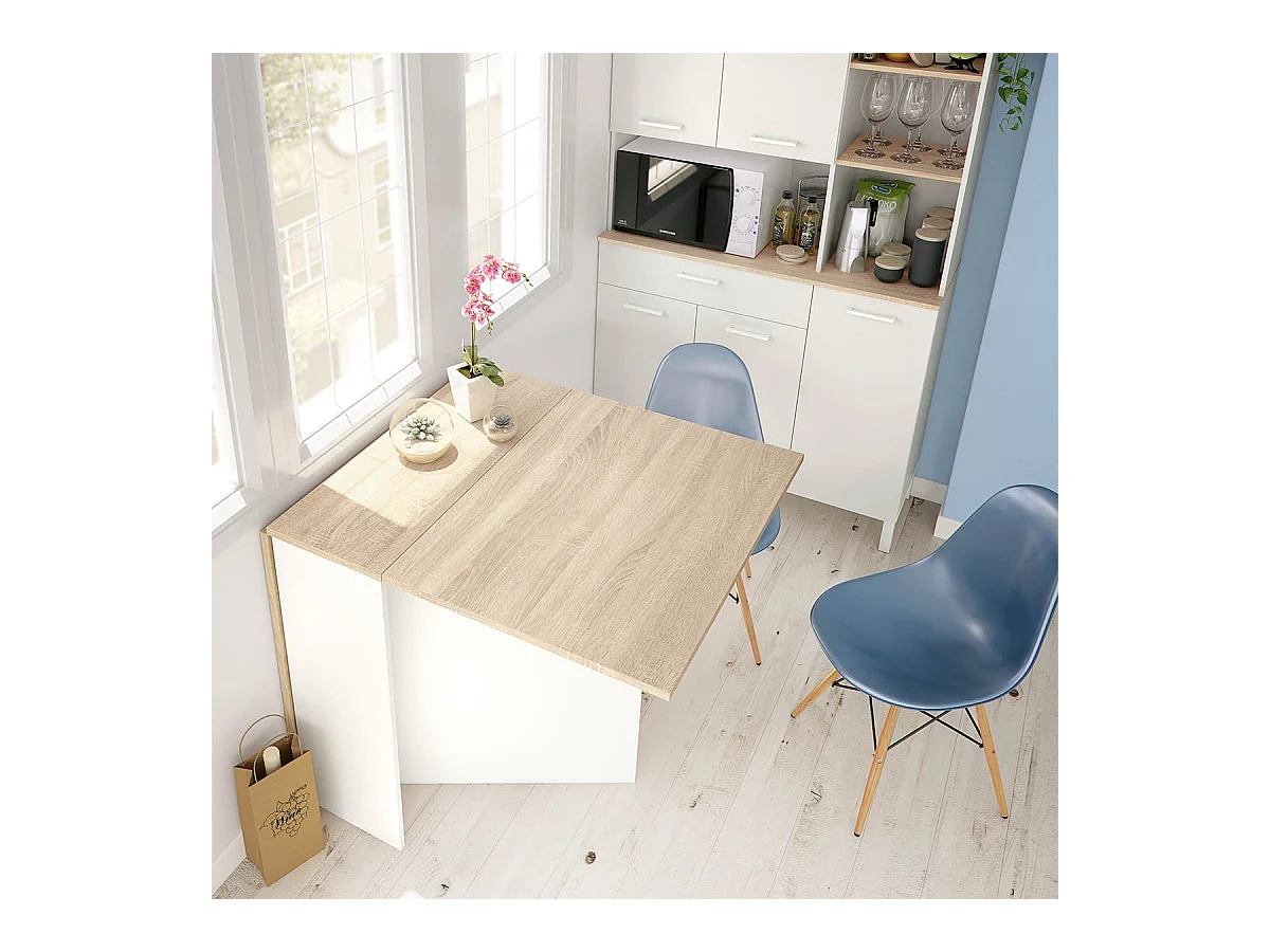 Mesa plegable blanca y madera clara - Al.78 cm - Fly