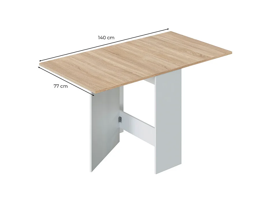 Mesa plegable blanca y madera clara - Al.78 cm - Fly