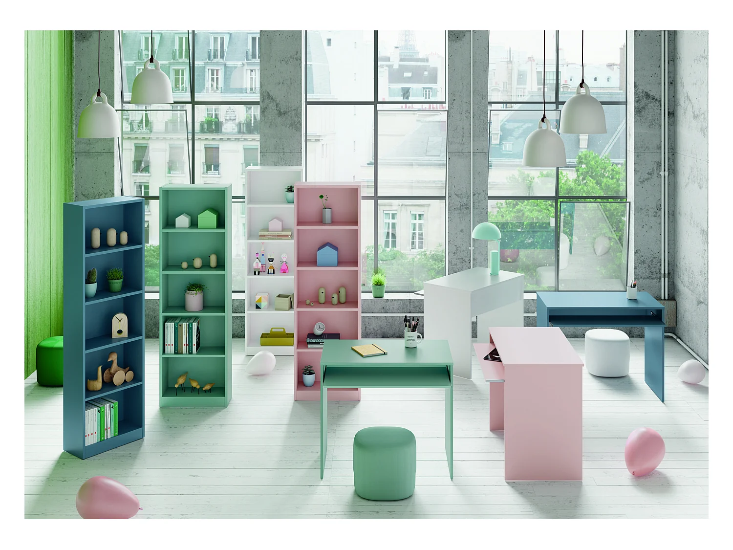 Estantería Kids  5 estantes verde 180x52x25 cm