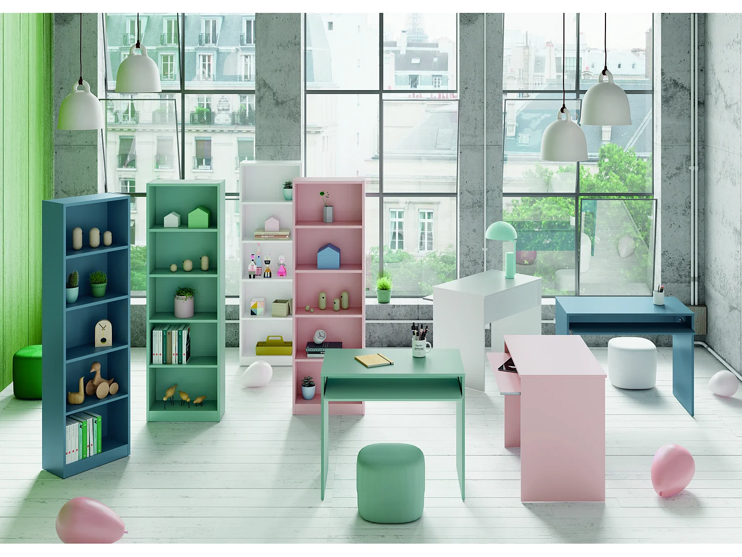 Bibliothèque pour enfants et adolescents I-Joy en mélamine verte 52 x 180 x 25 cm