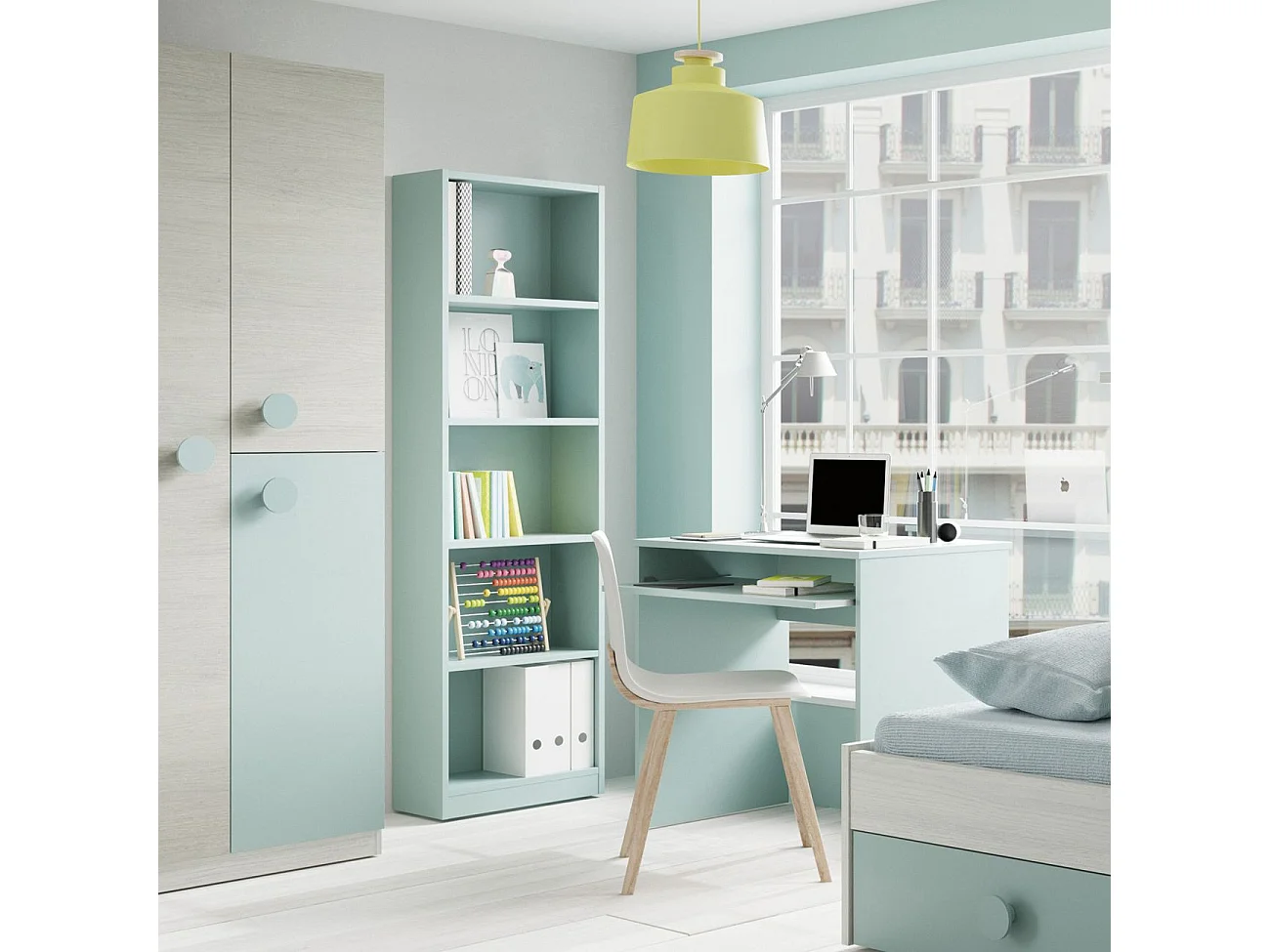 Estantería juvenil alta de 5 balda en verde aqua 180 cm iJoy Verde Aqua