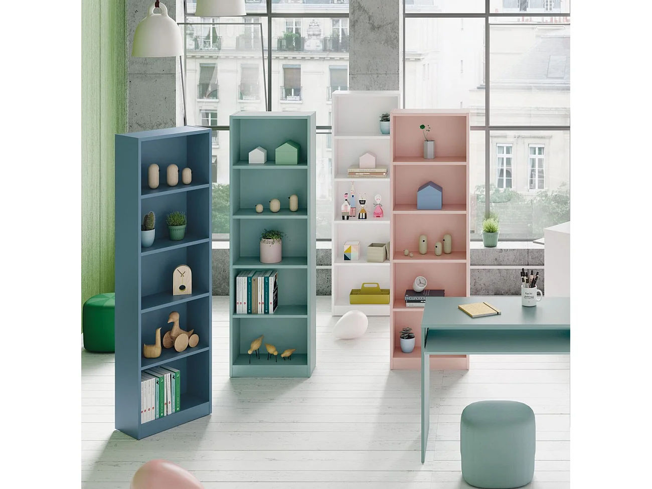 Estantería juvenil alta de 5 balda en verde aqua 180 cm iJoy Verde Aqua