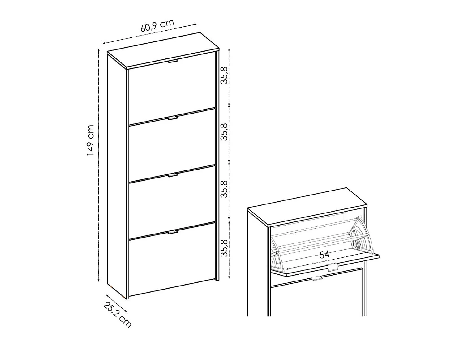 Meuble à chaussures en panneaux de particules mélaminés coloris chêne naturel - Longueur 60.9 x Profondeur 25.2 x Hauteur 149 cm