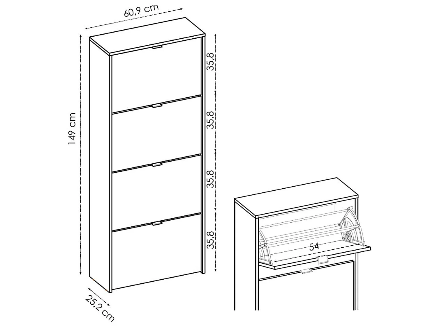 Meuble à chaussures en panneaux de particules mélaminés coloris chêne naturel - Longueur 60.9 x Profondeur 25.2 x Hauteur 149 cm