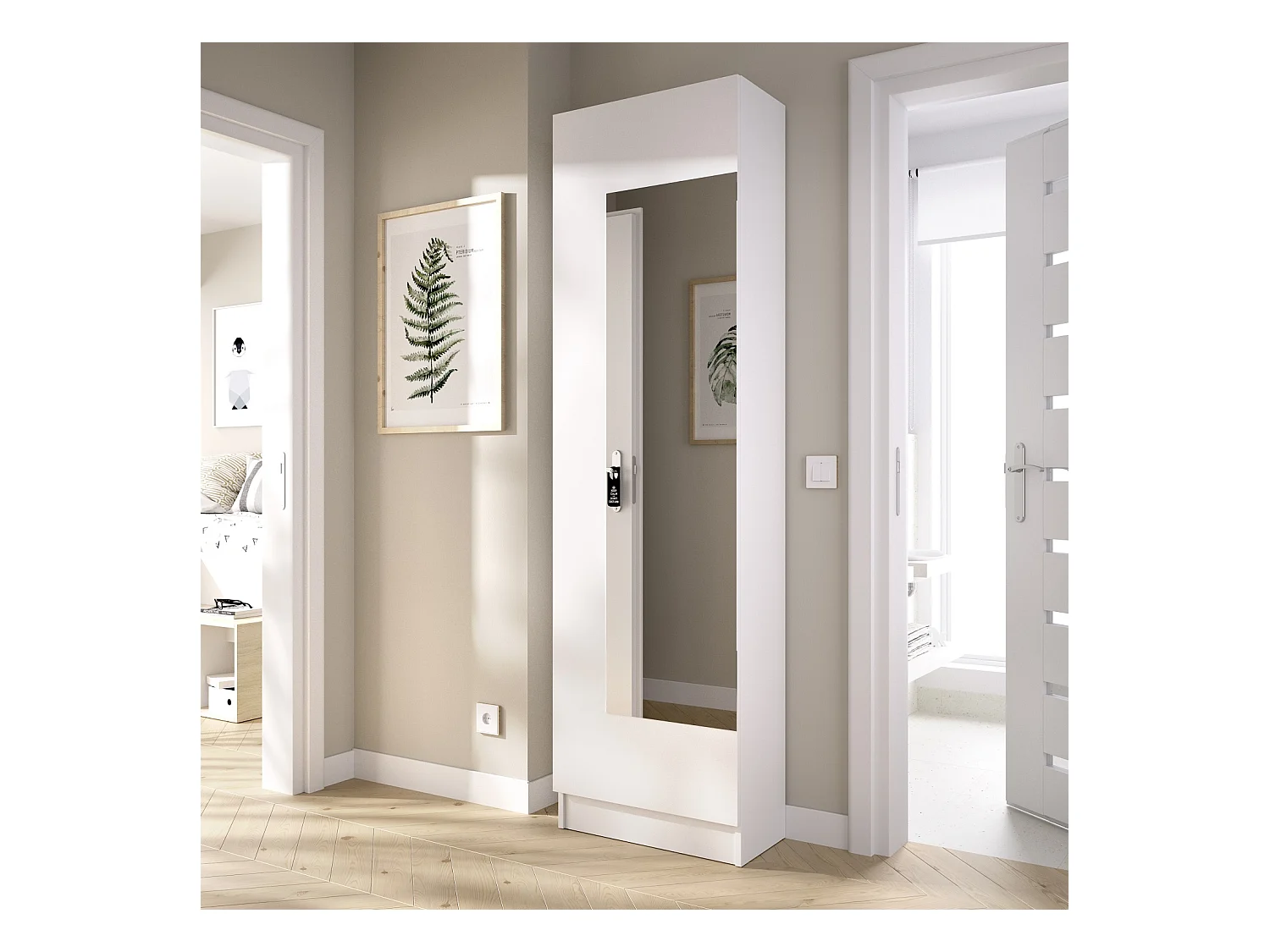 Meuble à chaussures en panneaux de particules mélaminés coloris chêne naturel-Longueur 50.2 x Profondeur 26.6 x Hauteur 185.5 cm