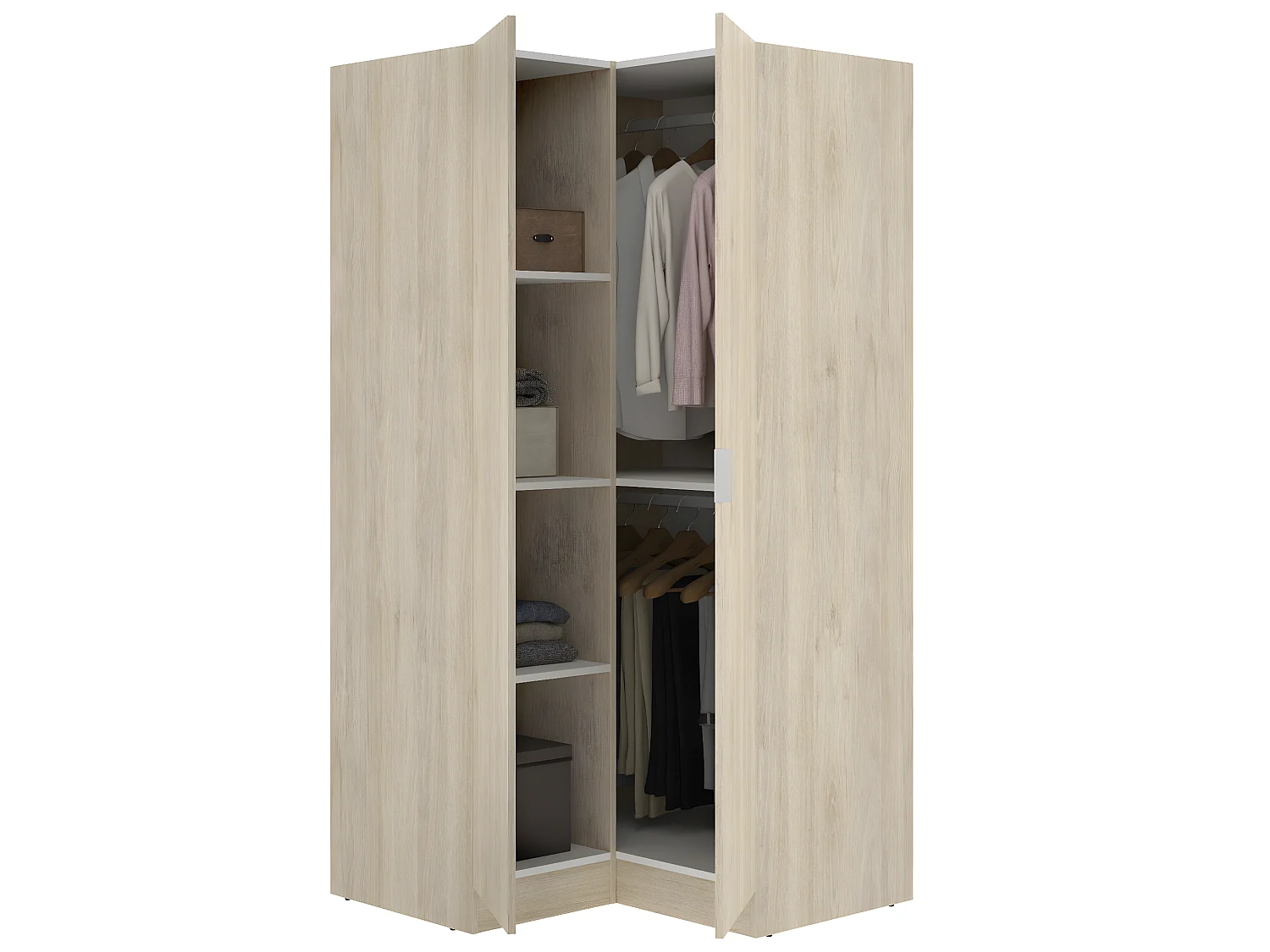 Armoire dressing d'angle en panneaux de particules mélaminés coloris chêne - Longueur 90.5 x Profondeur 92.5 x Hauteur 184.2 cm