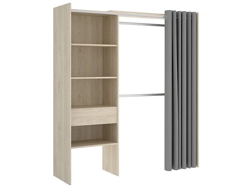Armoire dressing extensible en panneau de particules coloris chêne naturel - Longueur 110-160 x Profondeur 50 x Hauteur 205 cm