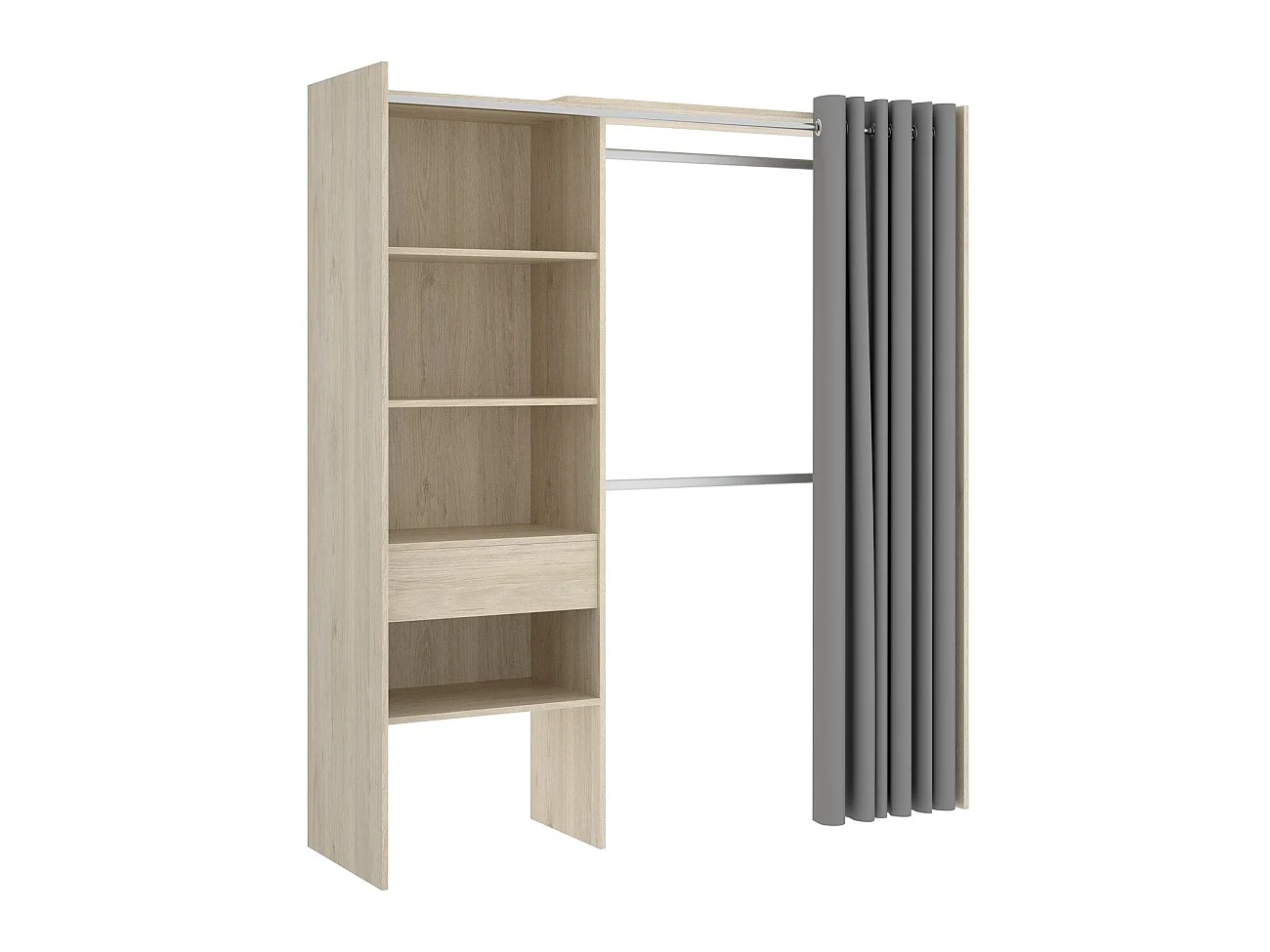 Armoire dressing extensible en panneau de particules coloris chêne naturel - Longueur 110-160 x Profondeur 50 x Hauteur 205 cm
