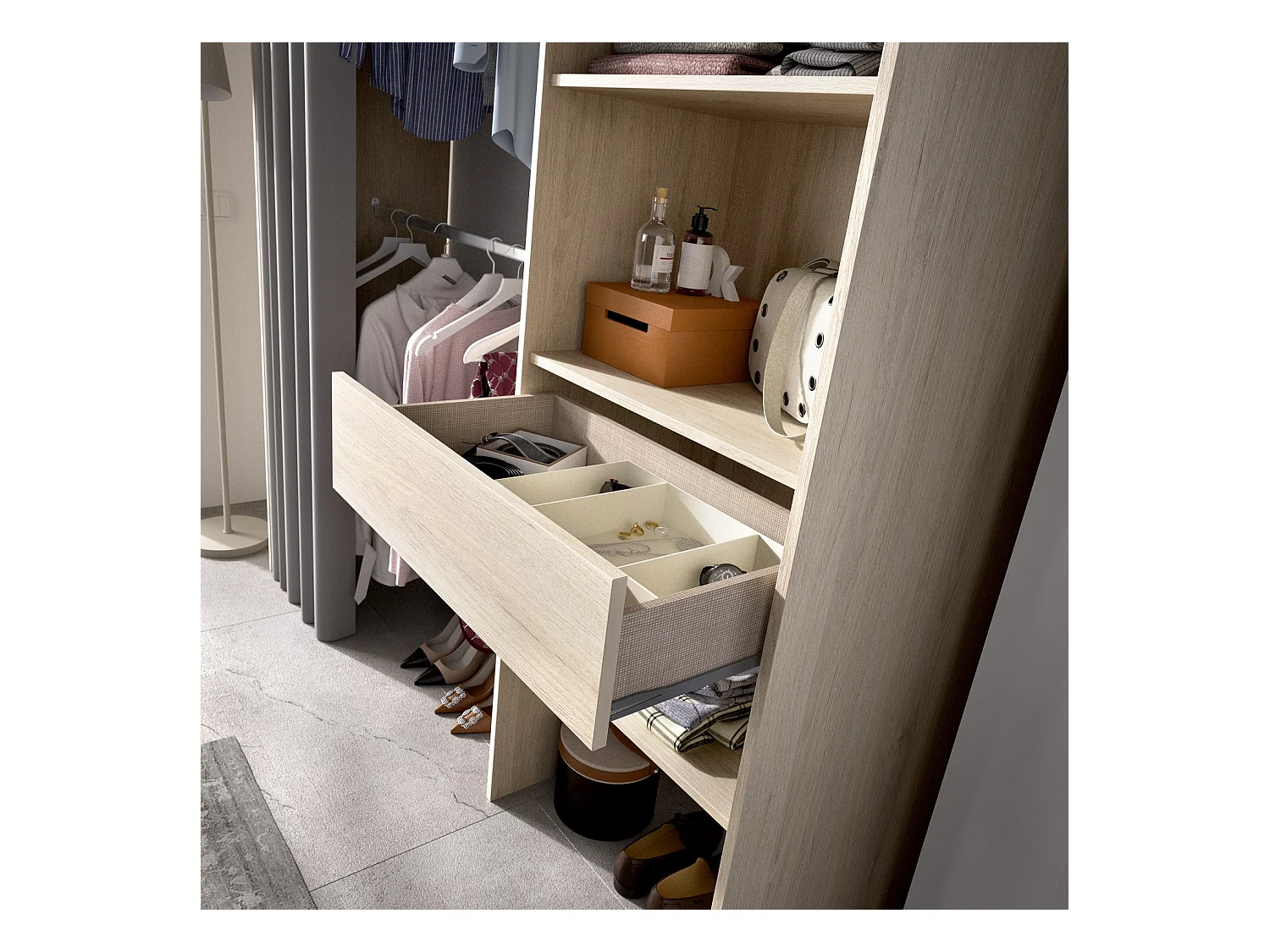 Armoire dressing extensible en panneau de particules coloris chêne naturel - Longueur 110-160 x Profondeur 50 x Hauteur 205 cm