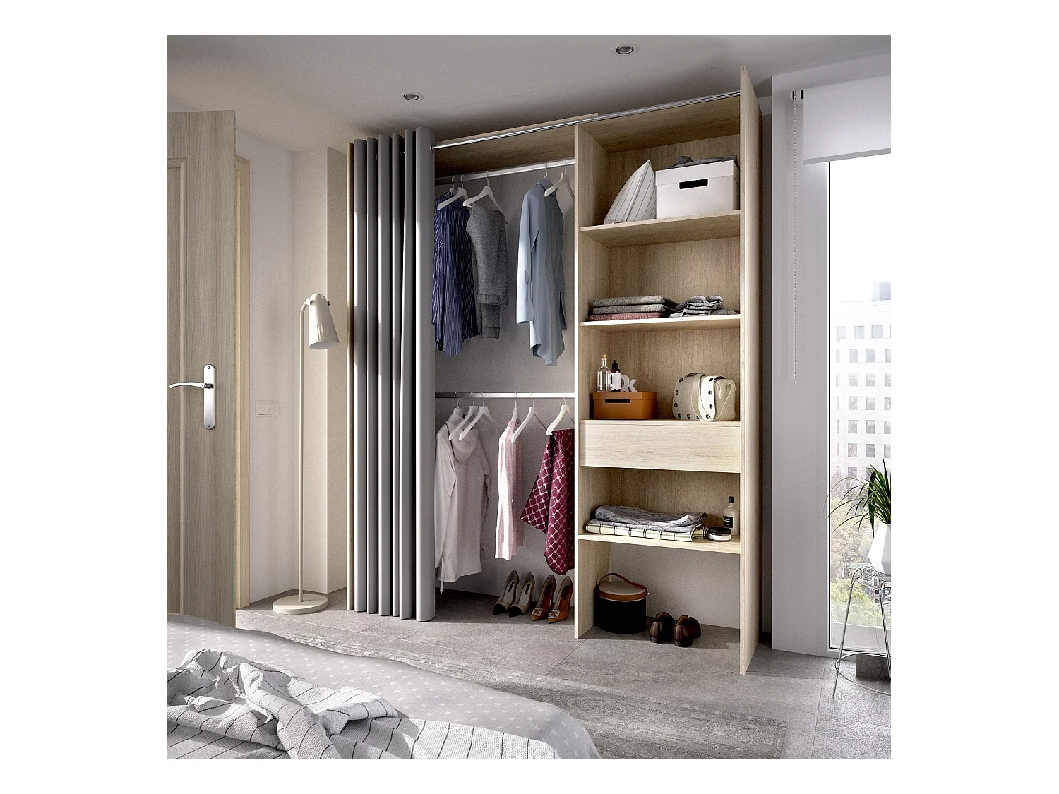 Armoire dressing extensible en panneau de particules coloris chêne naturel - Longueur 110-160 x Profondeur 50 x Hauteur 205 cm