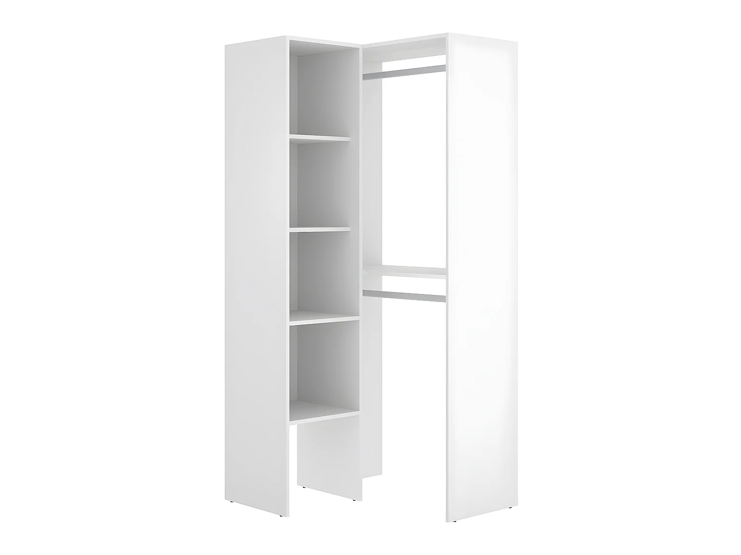 Armoire dressing d'angle en panneaux de particules mélaminés coloris blanc - Longueur 79.5 x Profondeur 88.5 x Hauteur 185 cm