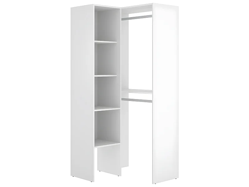 Armoire dressing d'angle en panneaux de particules mélaminés coloris blanc - Longueur 79.5 x Profondeur 88.5 x Hauteur 185 cm