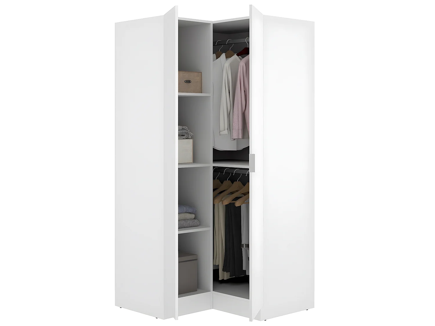 Armoire dressing d'angle en panneaux de particules mélaminés coloris blanc - Longueur 90.5 x Profondeur 92.5 x Hauteur 184.2 cm
