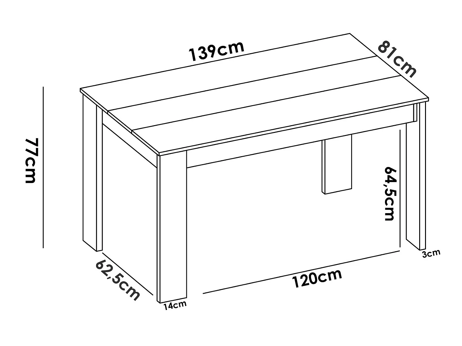 Table à manger rectangulaire en panneaux de particules mélaminés coloris blanc - Longueur 139 x Profondeur 81 x Hauteur 77 cm