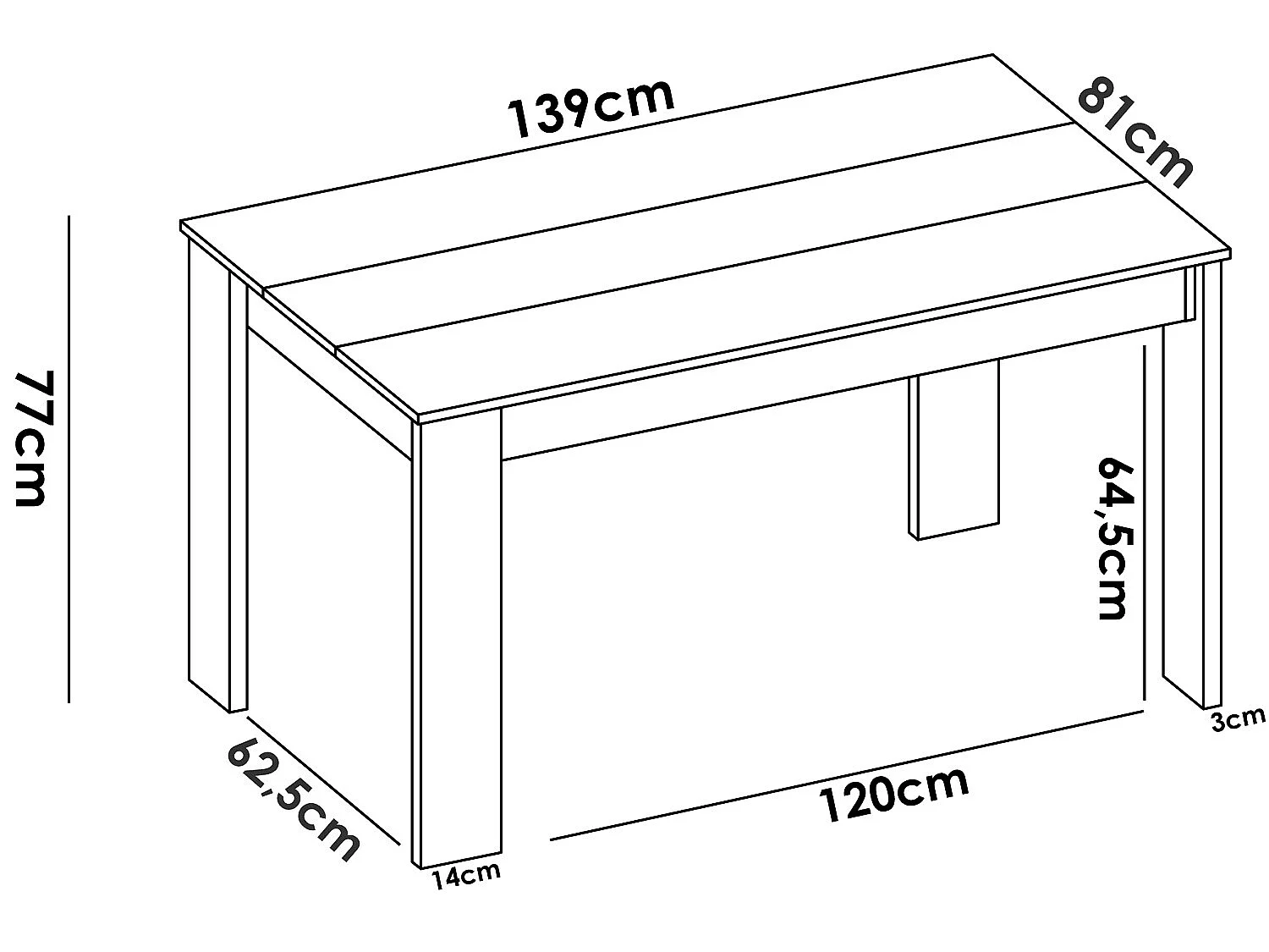 Table à manger rectangulaire en panneaux de particules mélaminés coloris naturel-Longueur 139 x Profondeur 81 x Hauteur 77 cm