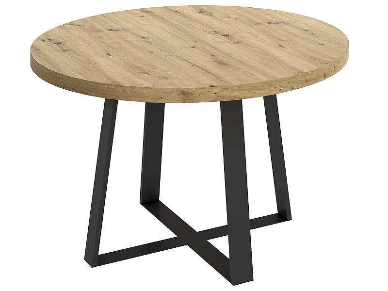 Table à manger ronde en bois coloris chêne nordique avec pieds en métal graphite - Diamètre 120 x Hauteur 76.8 cm