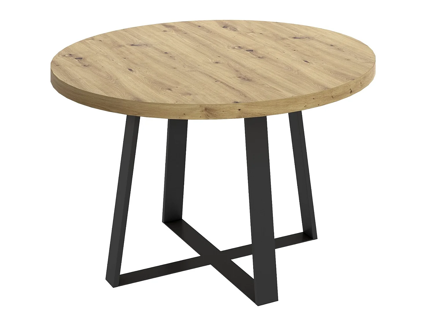 Table à manger ronde en bois coloris chêne nordique avec pieds en métal graphite - Diamètre 120 x Hauteur 76.8 cm