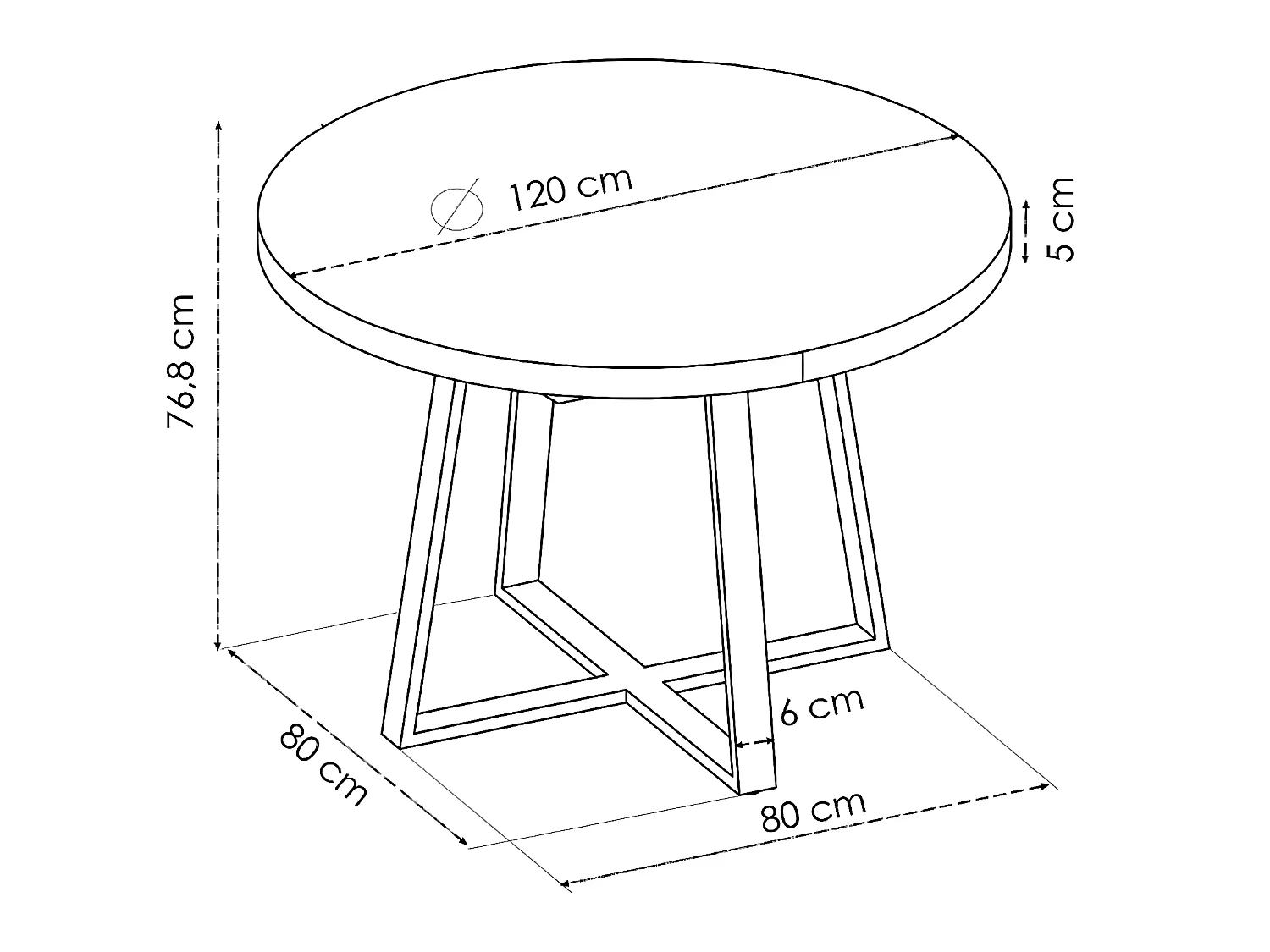 Table à manger ronde en bois coloris chêne nordique avec pieds en métal graphite - Diamètre 120 x Hauteur 76.8 cm