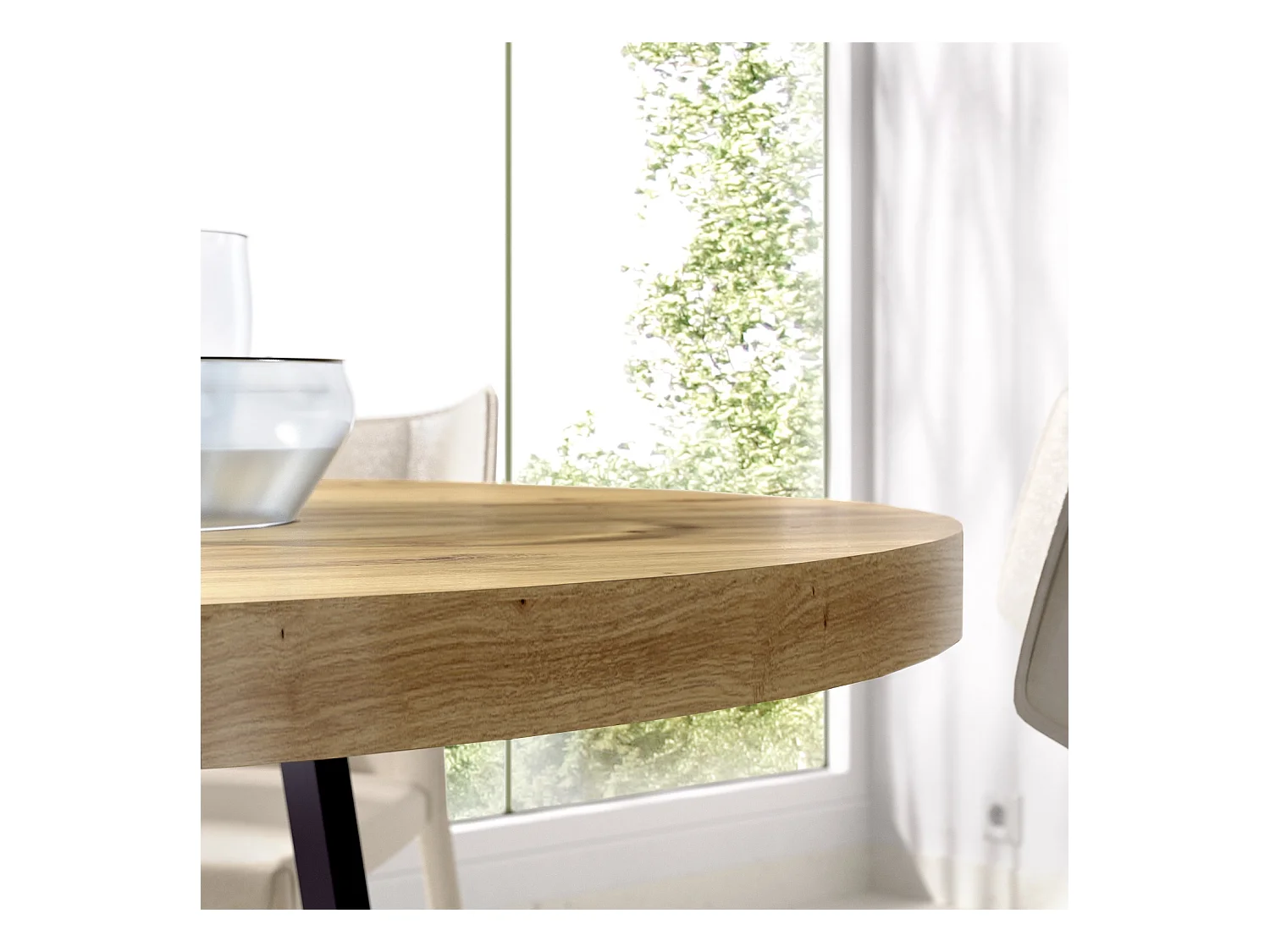 Table à manger ronde en bois coloris chêne nordique avec pieds en métal graphite - Diamètre 120 x Hauteur 76.8 cm