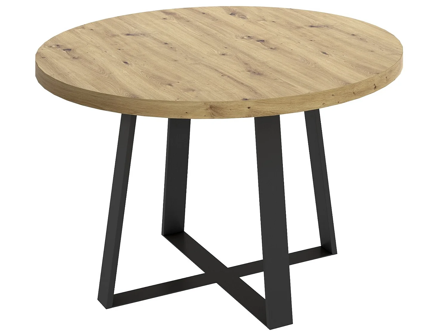 Table à manger ronde en bois coloris chêne nordique avec pieds en métal graphite - Diamètre 120 x Hauteur 76.8 cm