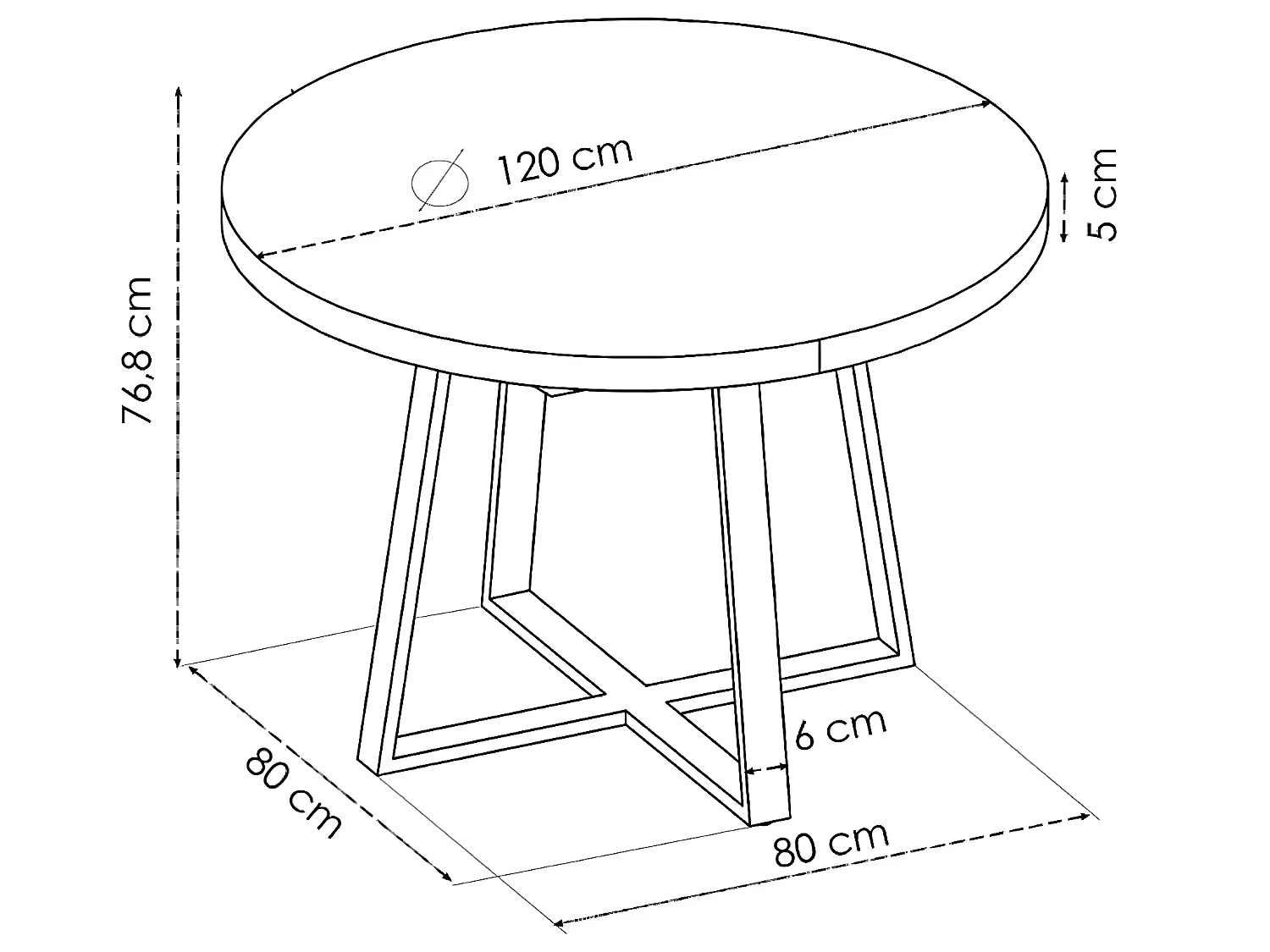 Table à manger ronde en bois coloris chêne nordique avec pieds en métal graphite - Diamètre 120 x Hauteur 76.8 cm