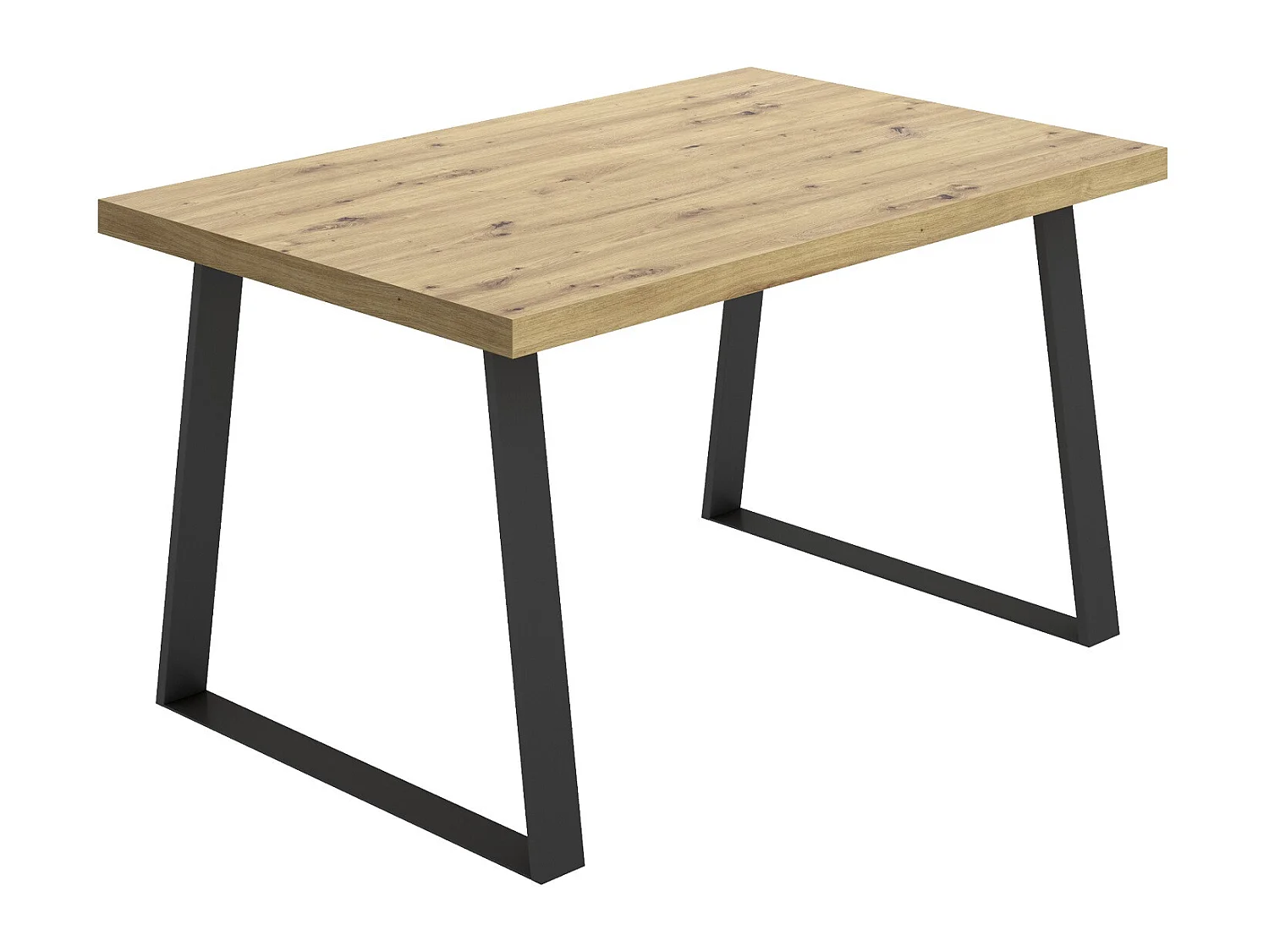 Table à manger rectangulaire en bois coloris chêne avec pieds en métal noir - Longueur 140 x Profondeur 90 x Hauteur 75 cm