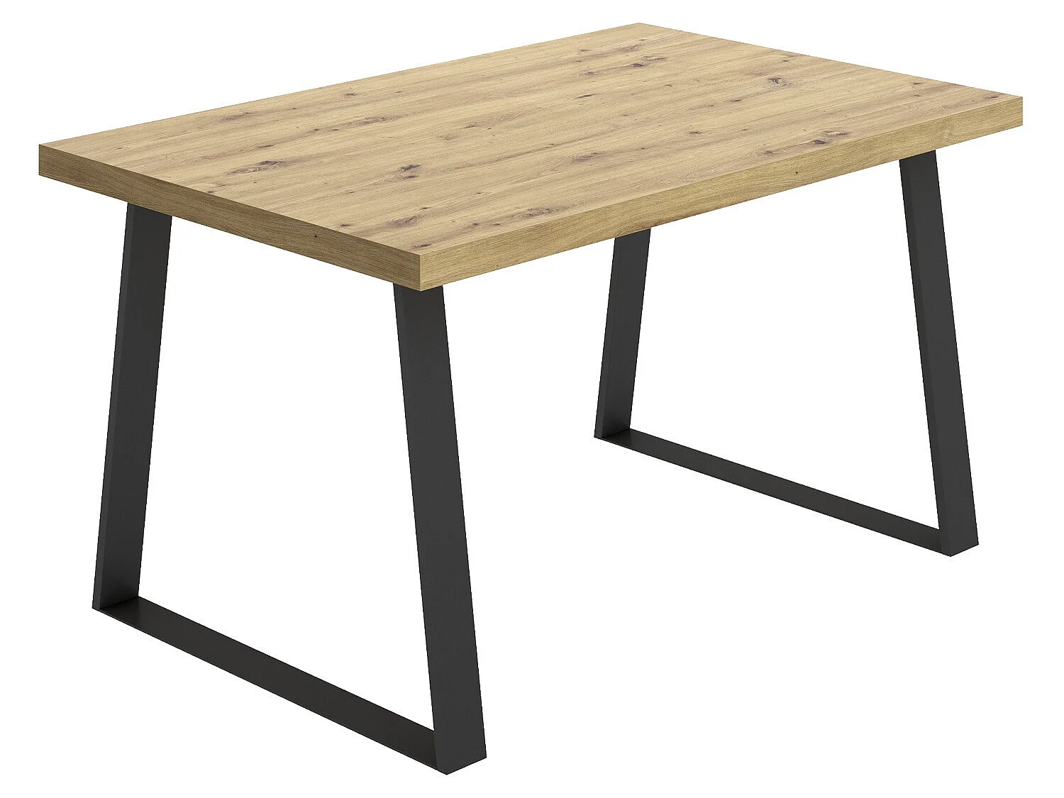 Table à manger rectangulaire en bois coloris chêne avec pieds en métal noir - Longueur 140 x Profondeur 90 x Hauteur 75 cm