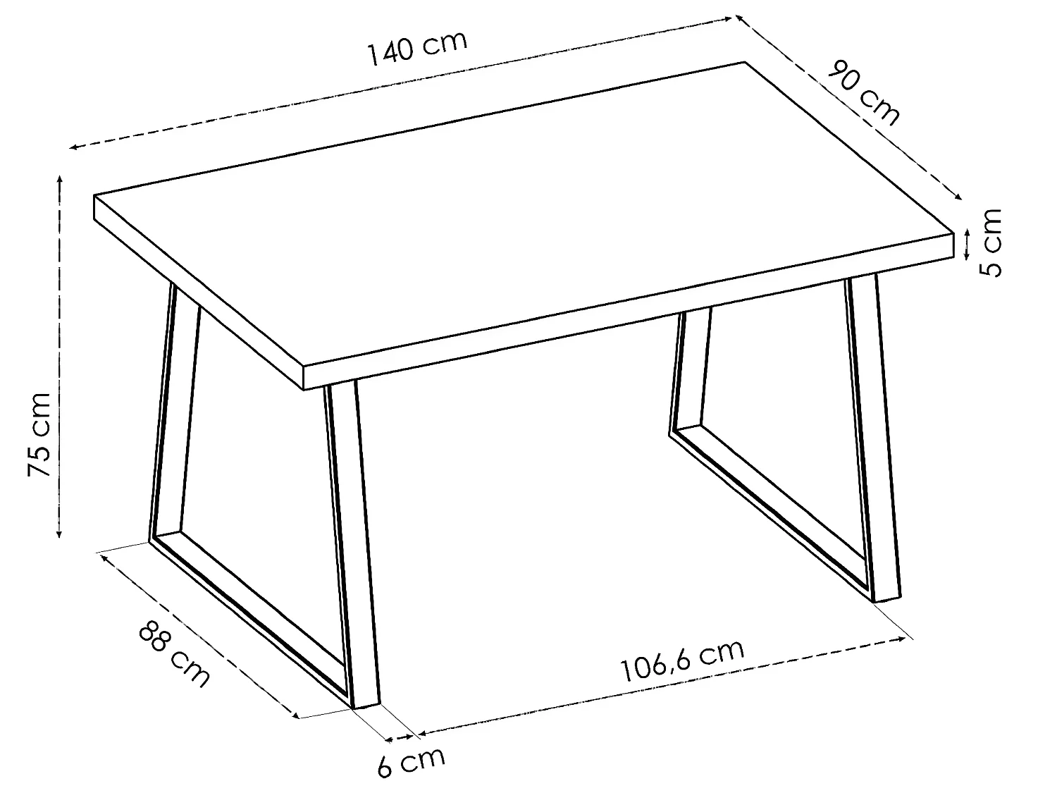 Table à manger rectangulaire en bois coloris chêne avec pieds en métal noir - Longueur 140 x Profondeur 90 x Hauteur 75 cm