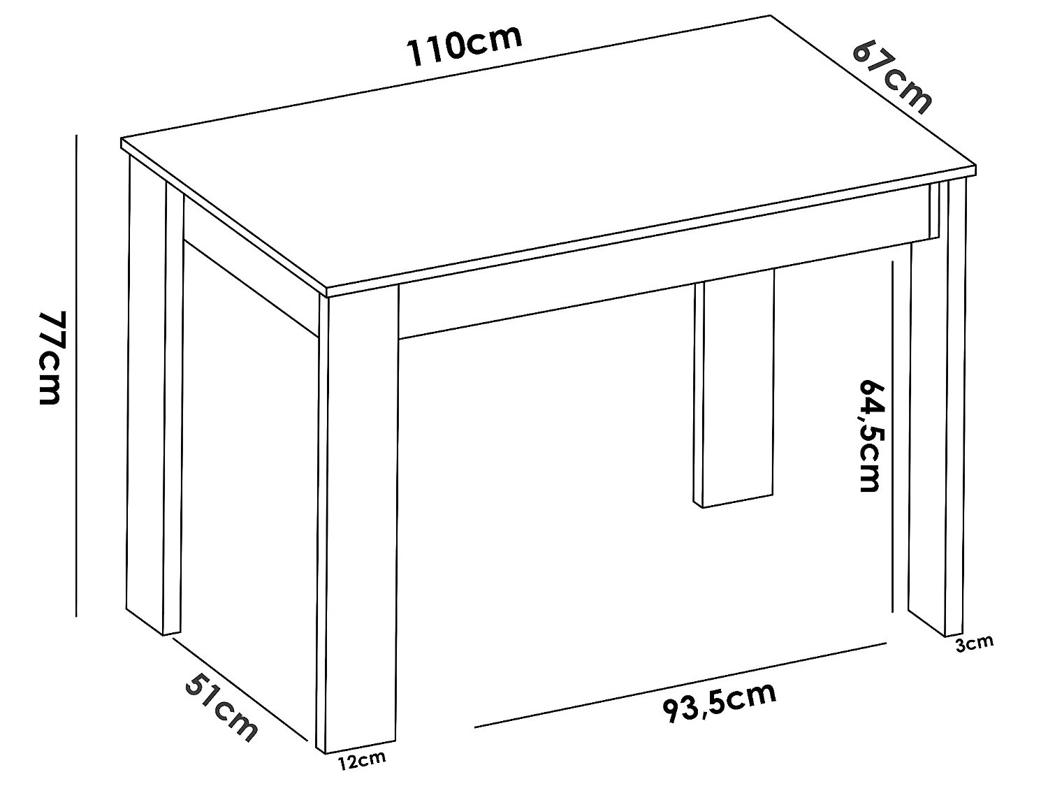 Table à manger rectangulaire en panneaux de particules mélaminés coloris blanc - Longueur 110 x Profondeur 67 x Hauteur 77 cm