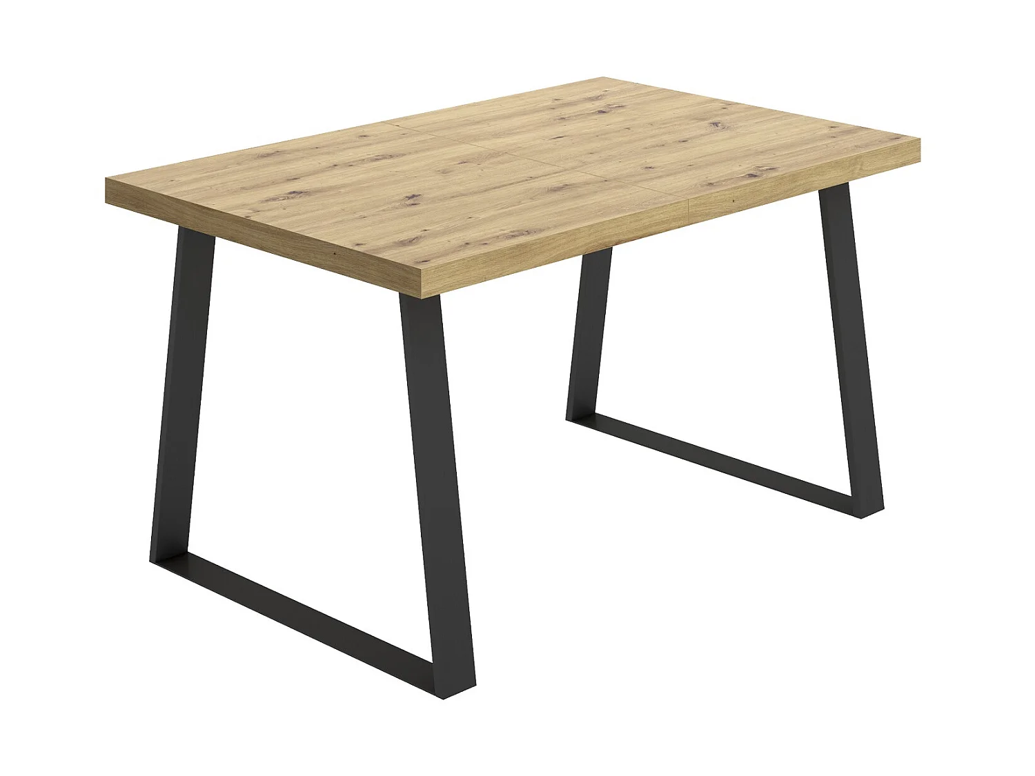Table à manger extensible en bois coloris chêne avec pieds en métal noir - Longueur 120-160 x Profondeur 90 x Hauteur 75 cm