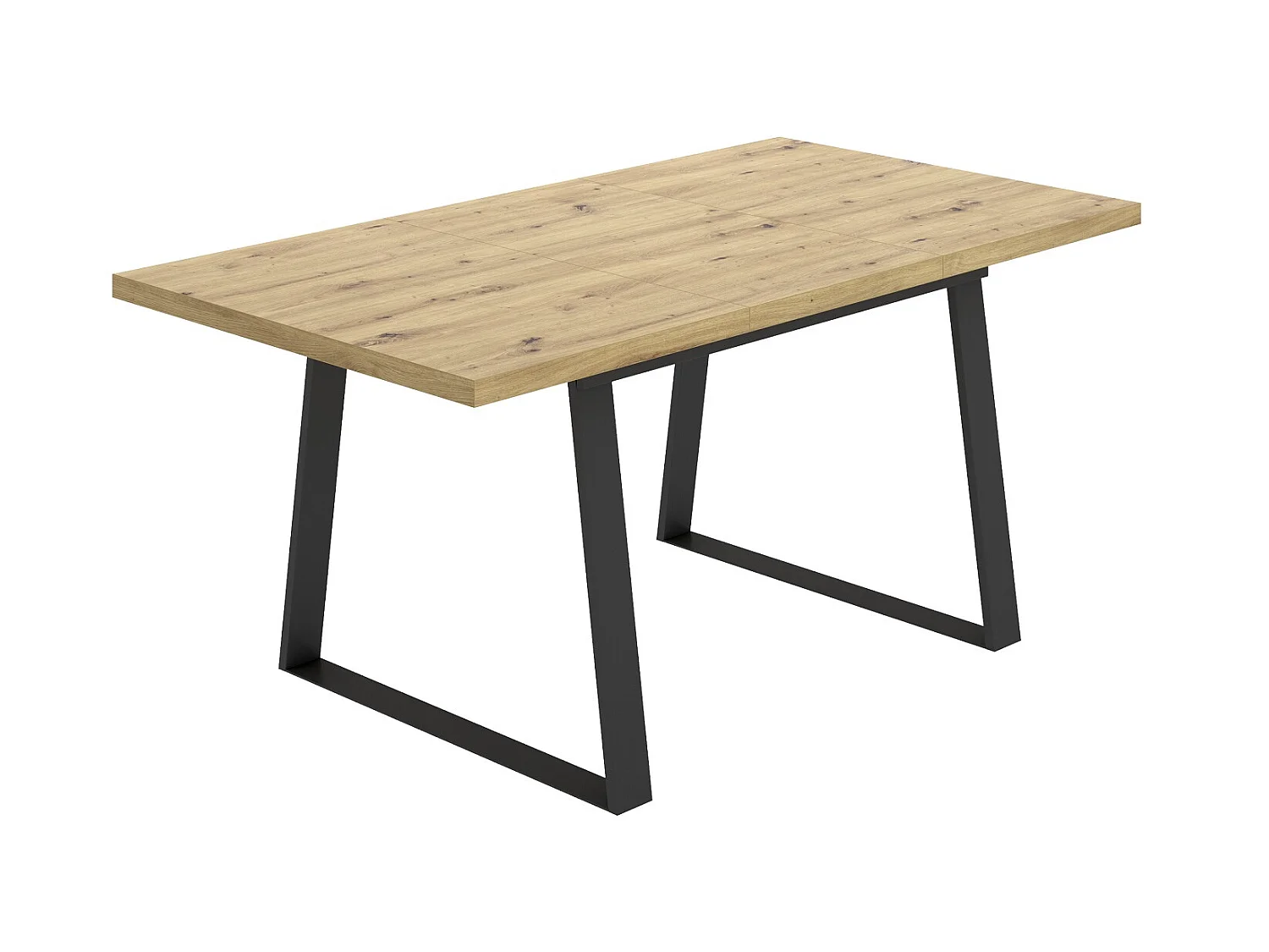 Table à manger extensible en bois coloris chêne avec pieds en métal noir - Longueur 120-160 x Profondeur 90 x Hauteur 75 cm