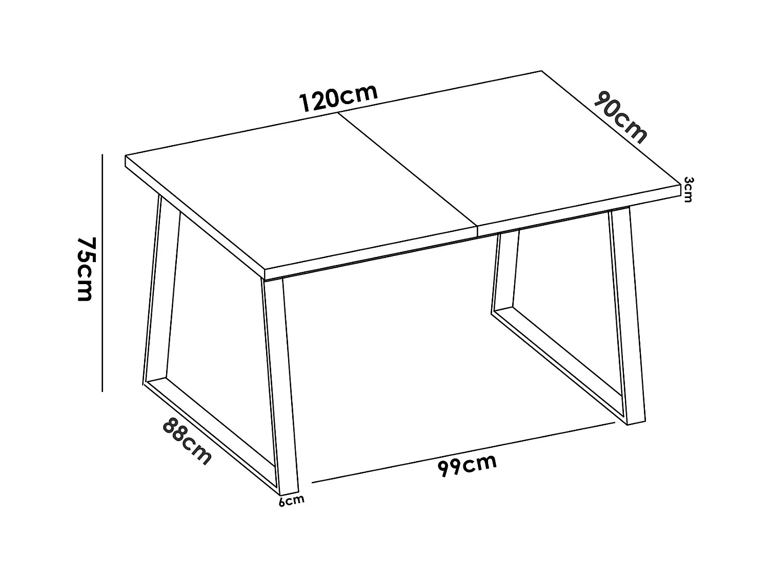 Table à manger extensible en bois coloris chêne avec pieds en métal noir - Longueur 120-160 x Profondeur 90 x Hauteur 75 cm