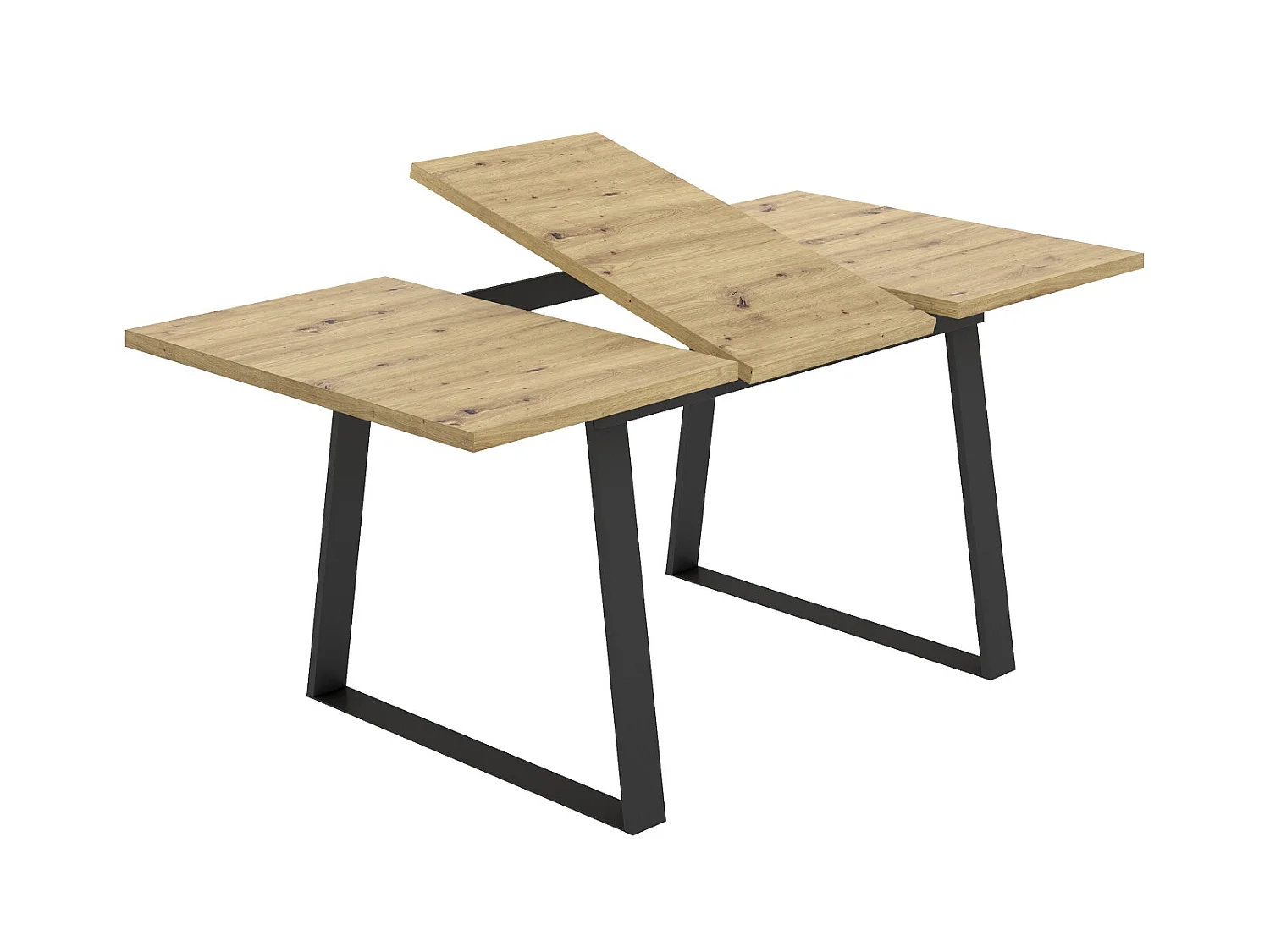 Table à manger extensible en bois coloris chêne avec pieds en métal noir - Longueur 120-160 x Profondeur 90 x Hauteur 75 cm