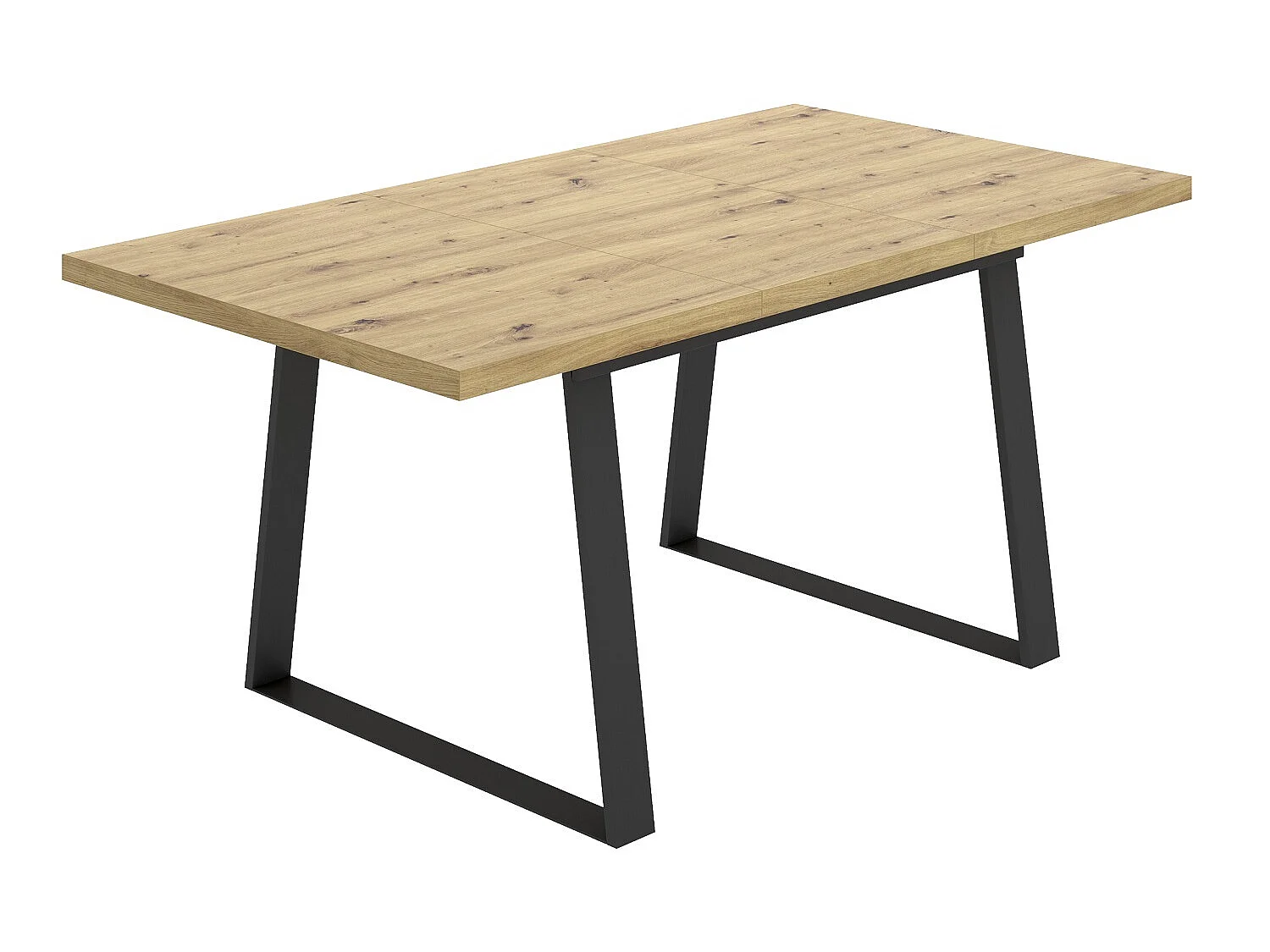 Table à manger extensible en bois coloris chêne avec pieds en métal noir - Longueur 120-160 x Profondeur 90 x Hauteur 75 cm